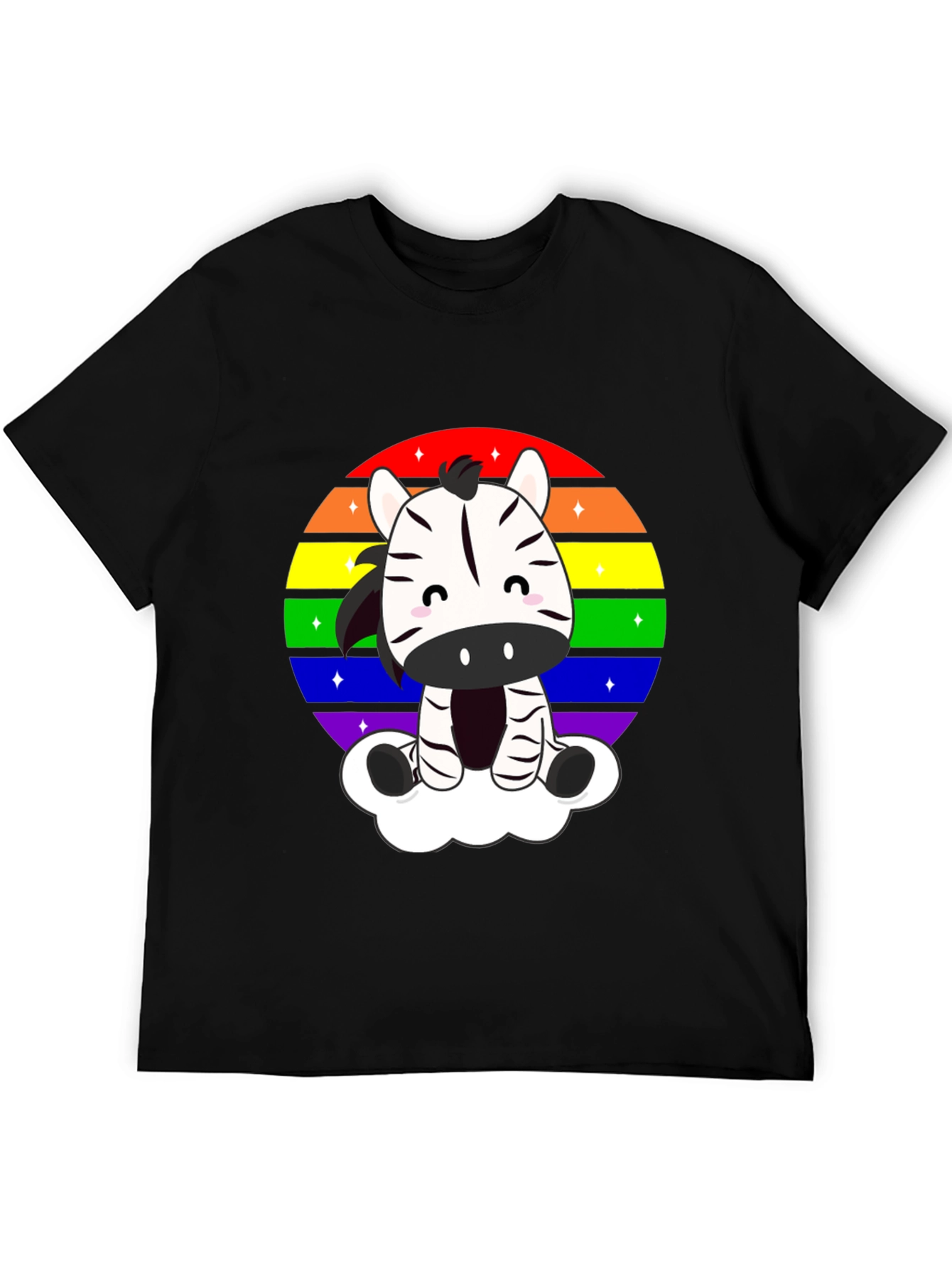 Zebra Rainbow Cloud Black T-Shirt