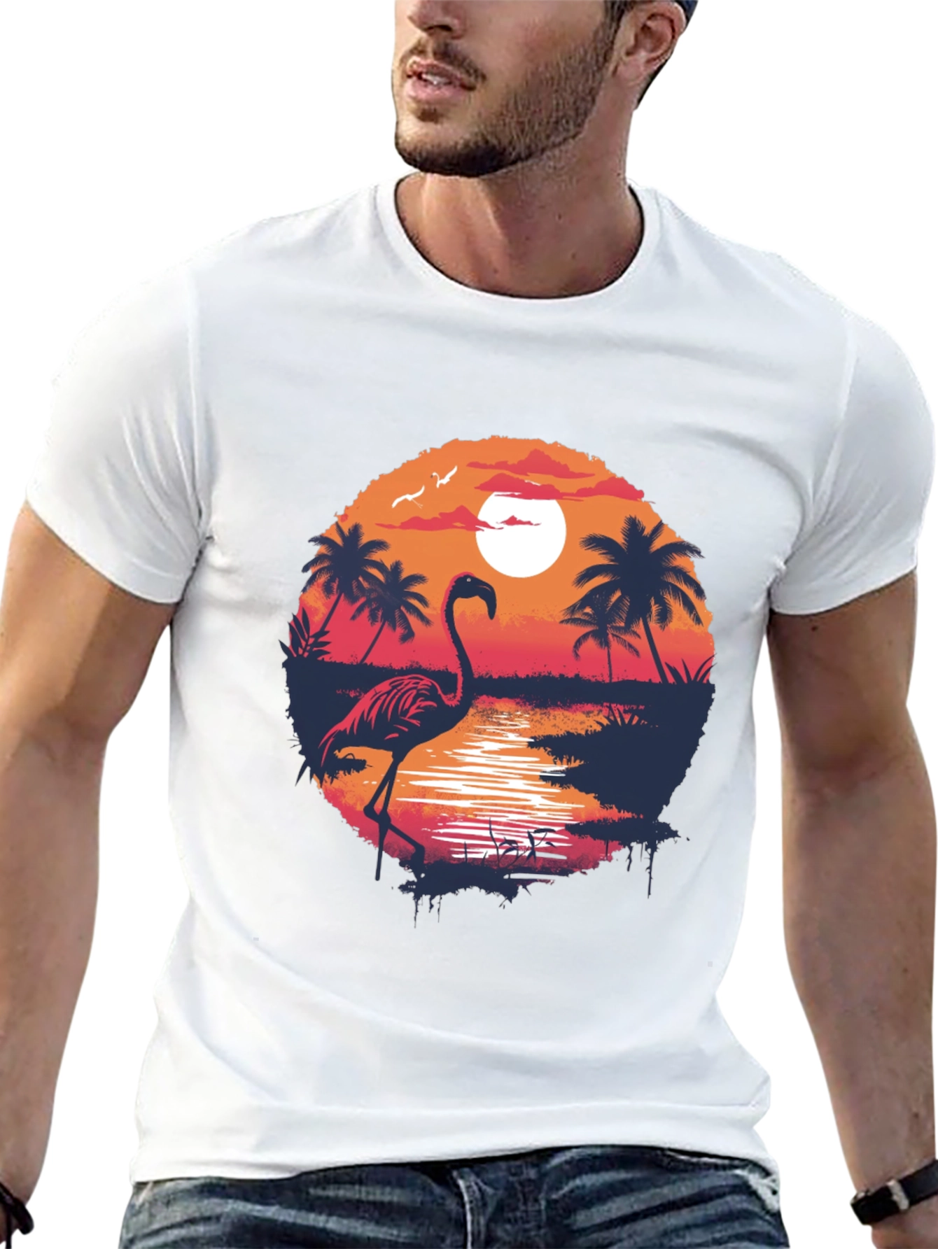 Tropical Flamingo Sunset T-Shirt