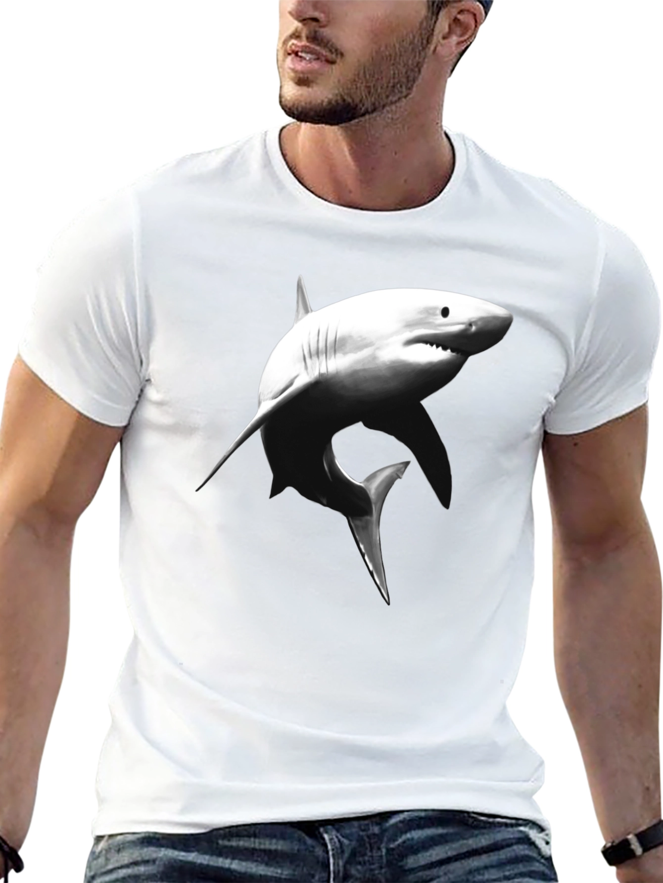 Shark Graphic Tee - Black Cotton T-Shirt