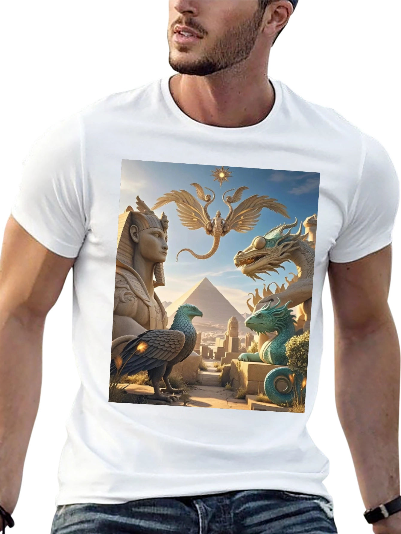 Egyptian Myth Tee - Sphinx Dragon Griffin Print