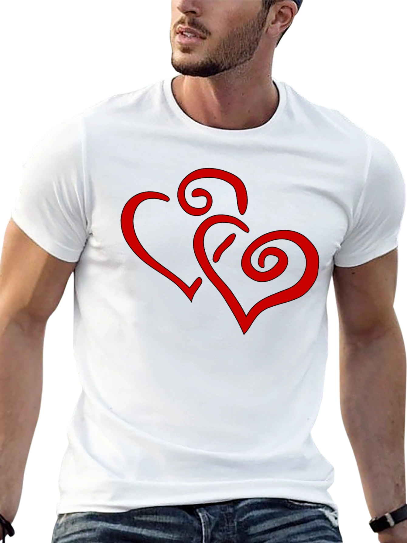Black T-Shirt with Red Heart Swirl Design