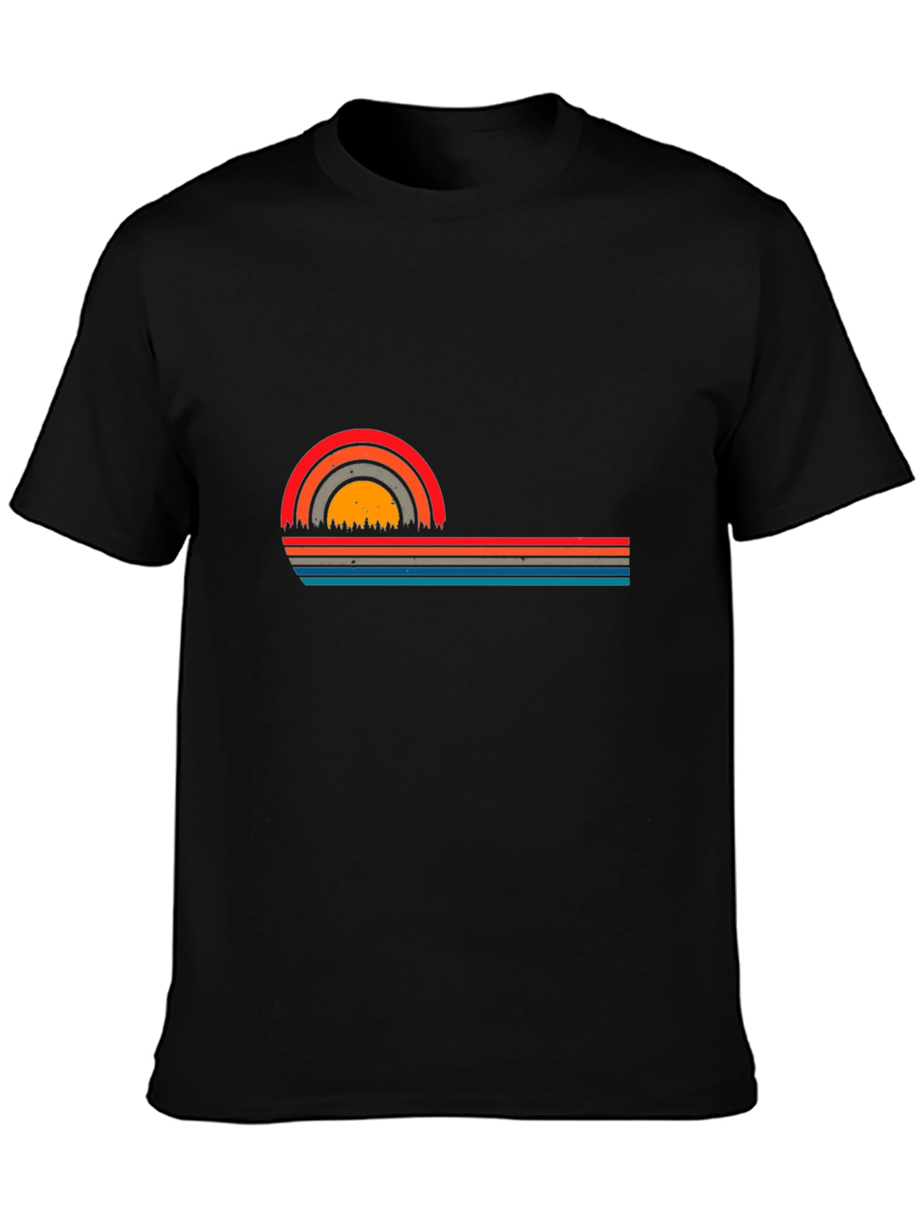Retro Sunset Striped Graphic Tee - Black T-Shirt