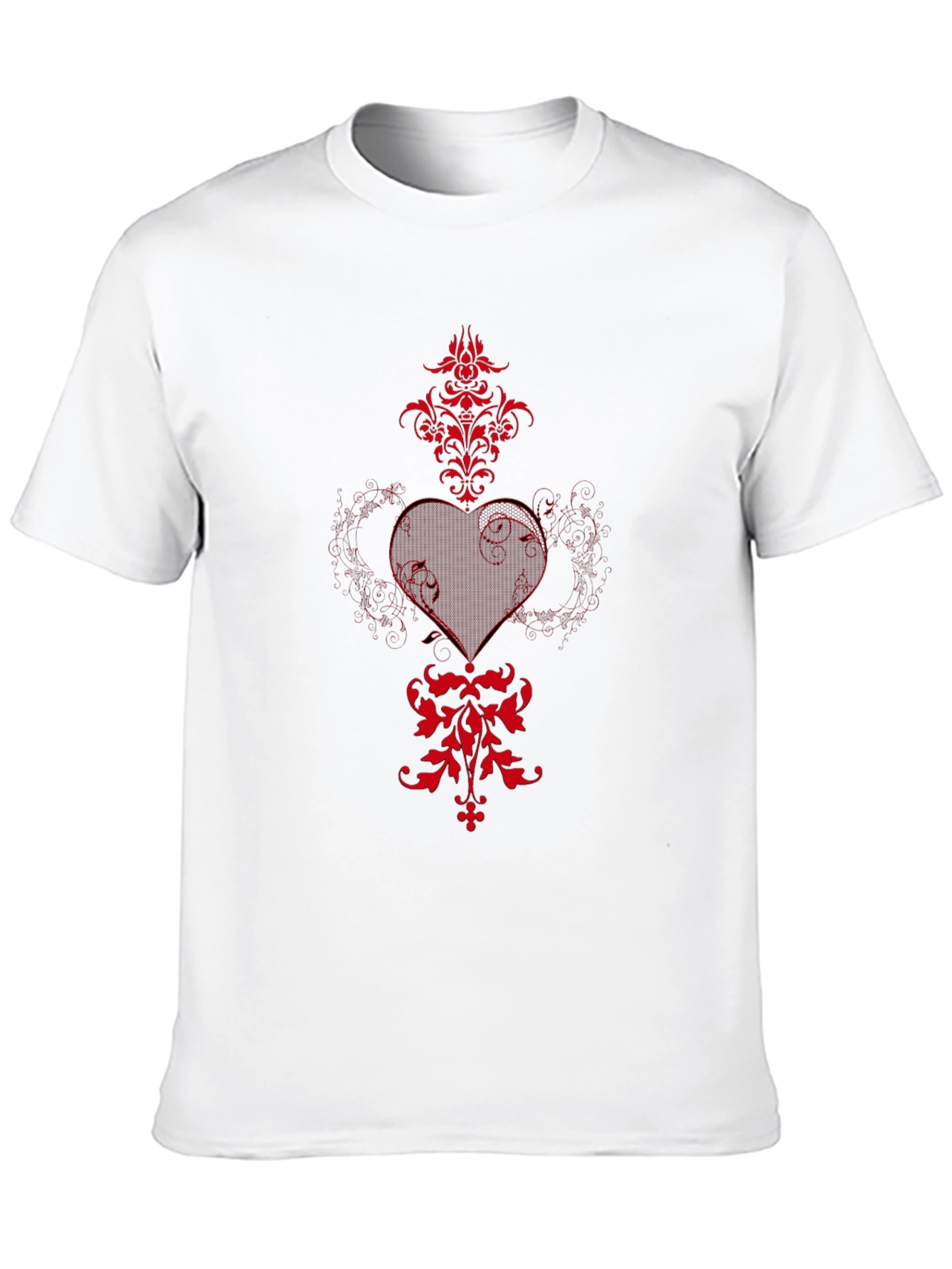 Black T-Shirt with Red Heart and Floral Design