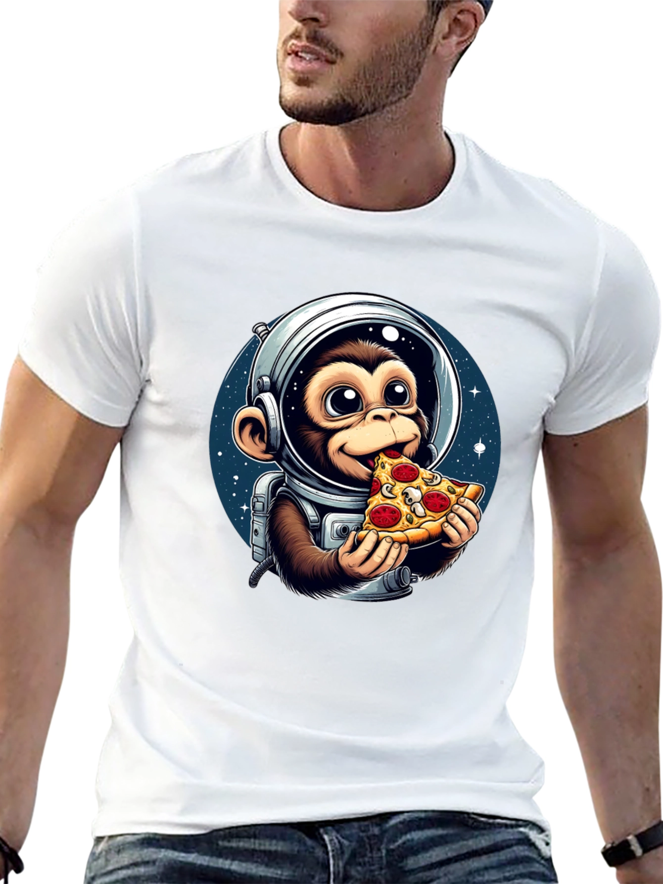Monkey Astronaut Eating Pizza T-Shirt
