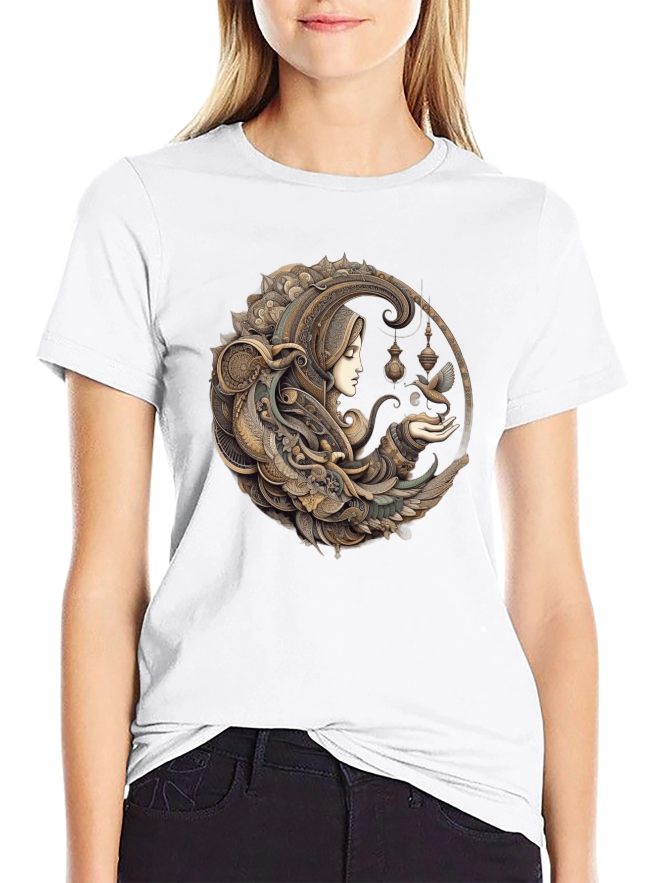 Art Nouveau Woman & Dove Graphic Tee