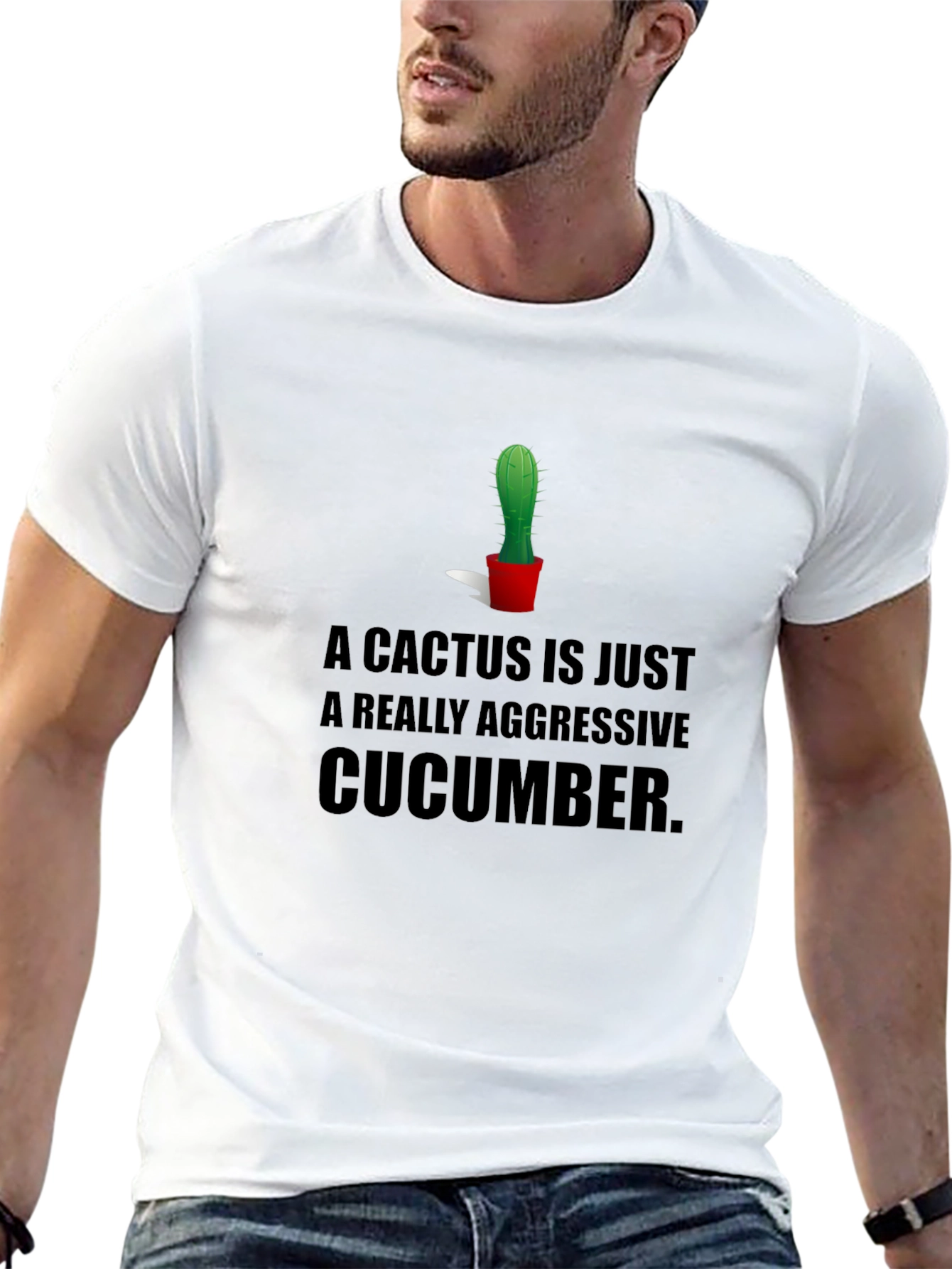 Cactus Cucumber Graphic Tee - Humorous Black T-Shirt