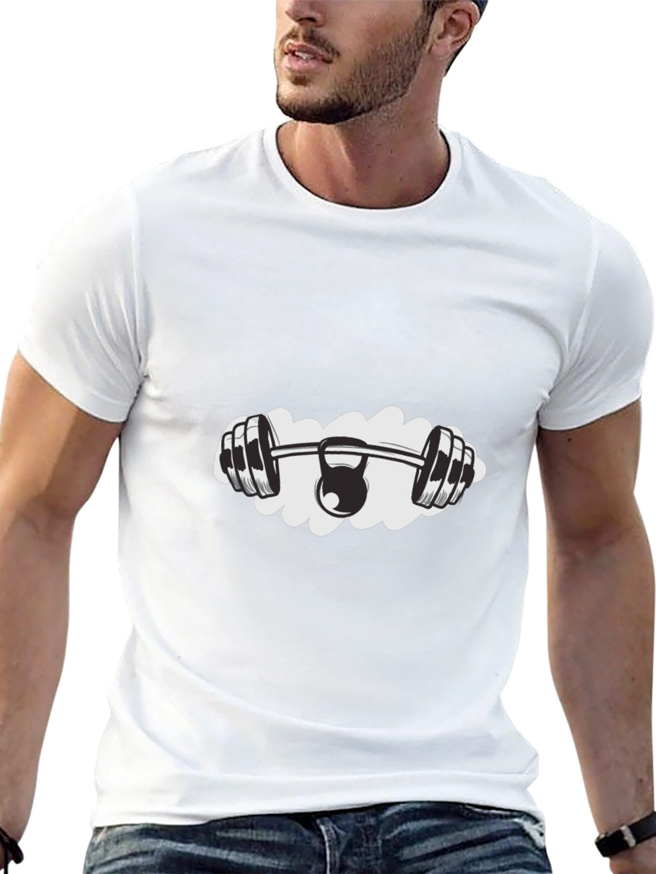 Gym & Kettlebell Graphic Tee - Black Cotton