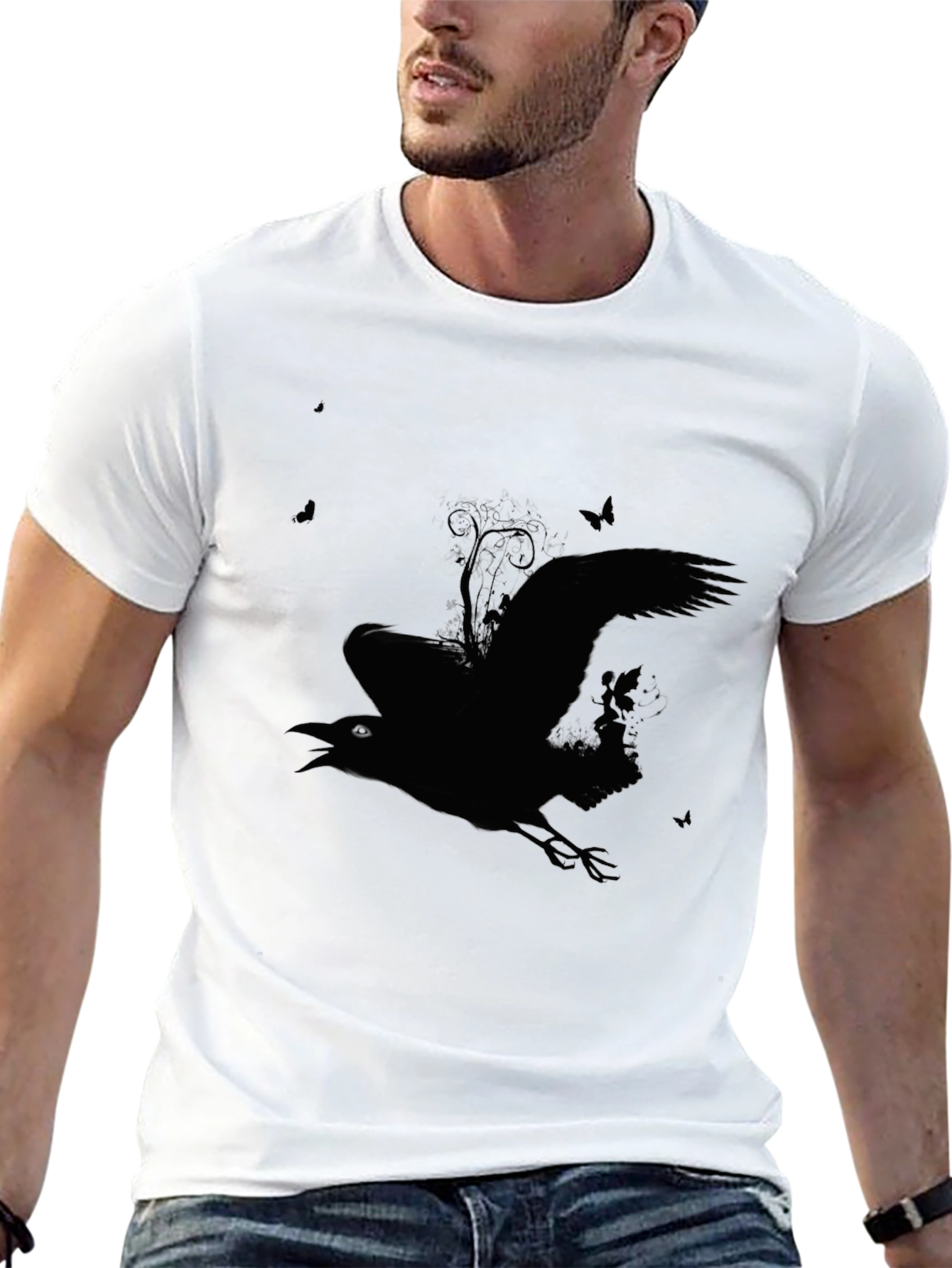 Raven Silhouette Graphic Tee - Mens Black T-Shirt