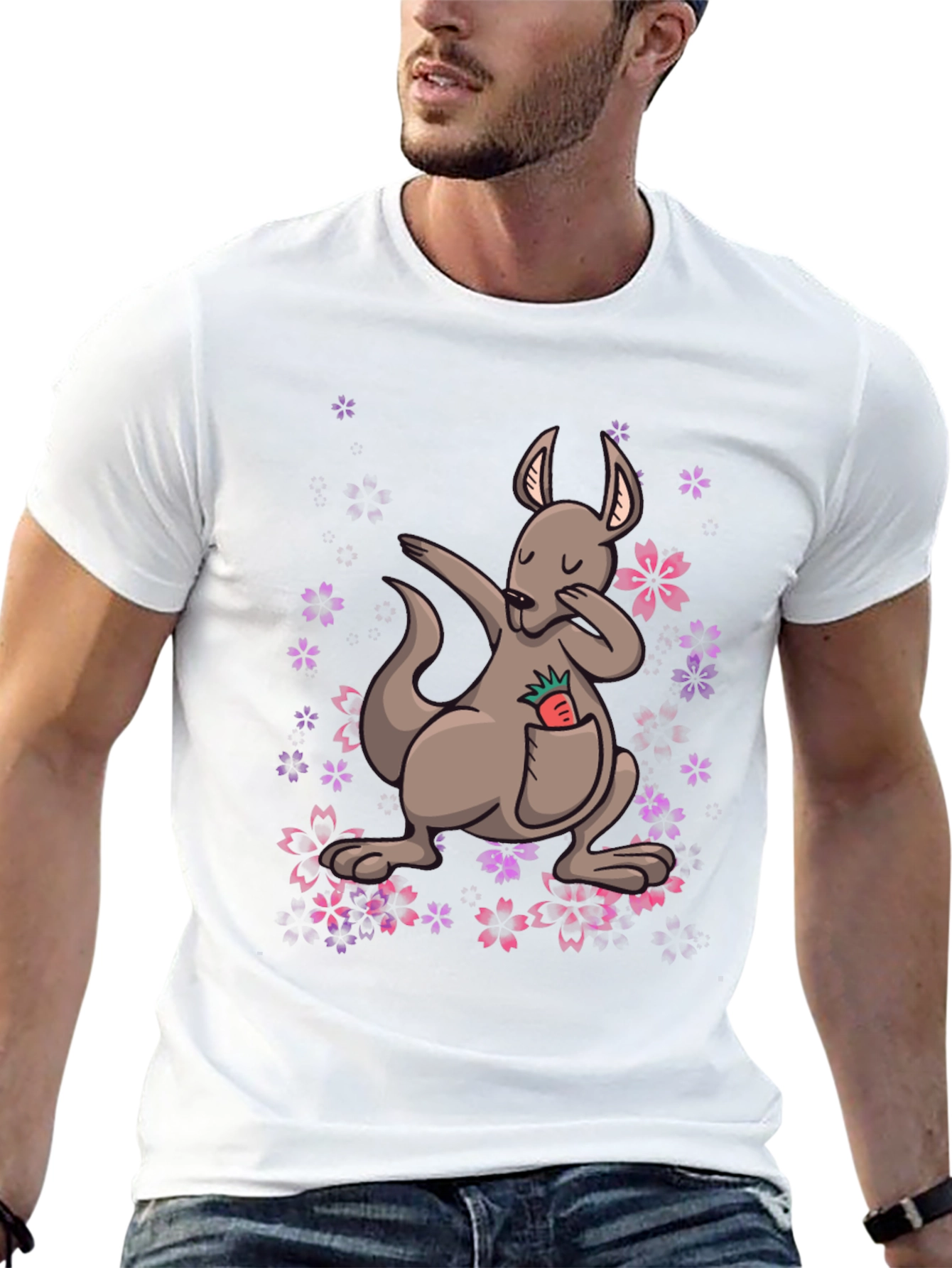 Dabbing Kangaroo Floral T-Shirt - Unique Graphic Tee