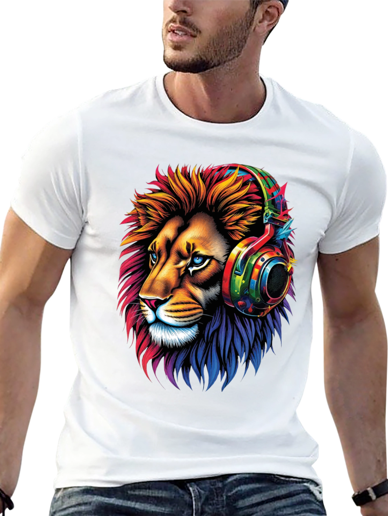 Lion Headphone Graphic Tee - Mens Black T-Shirt