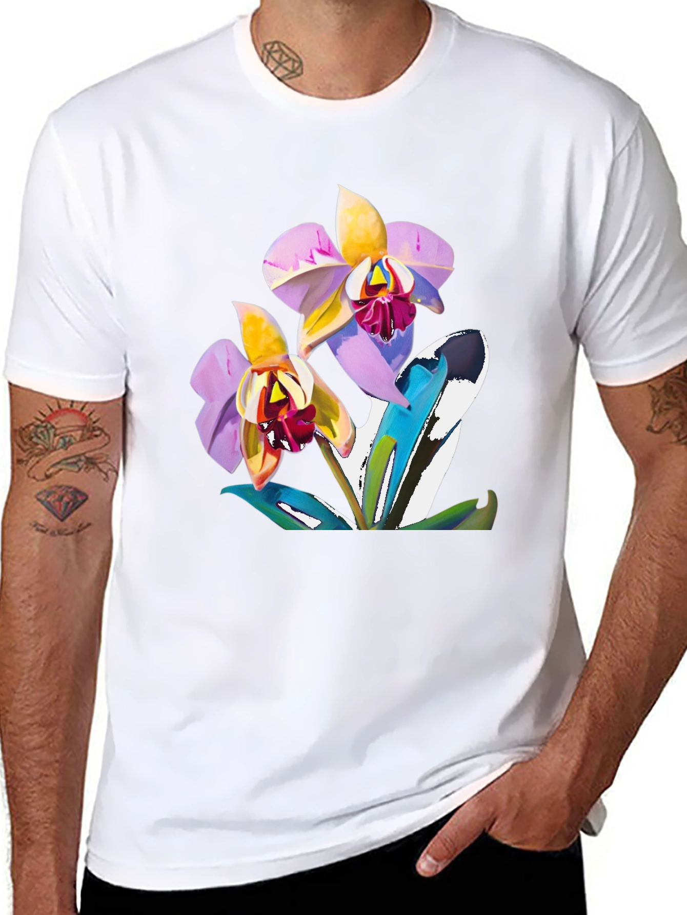 Orchid Graphic T-Shirt - Black Cotton Blend