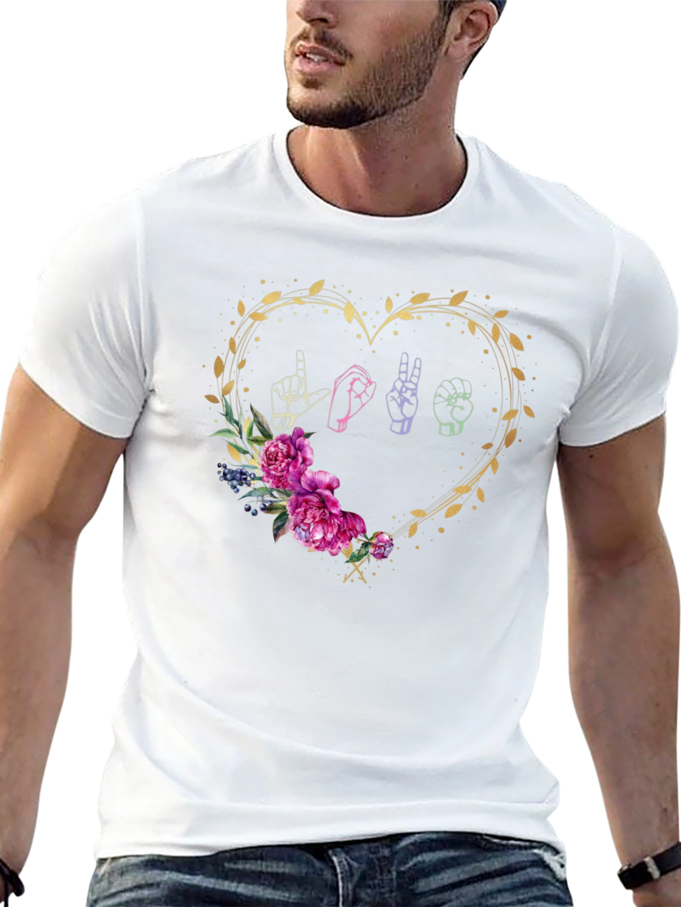Love Sign Language Floral Heart T-Shirt