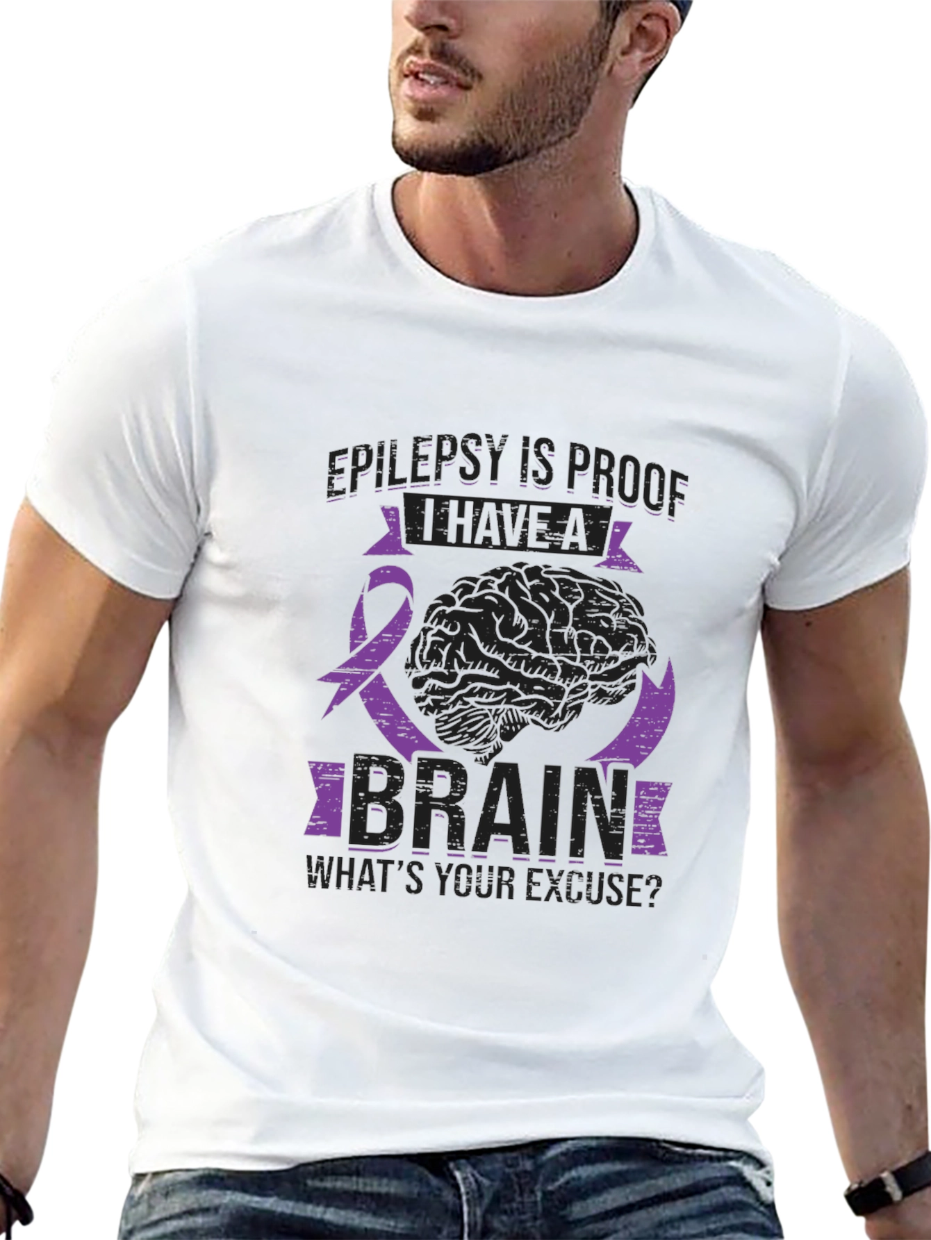 Epilepsy Awareness Brain Graphic Tee - Black