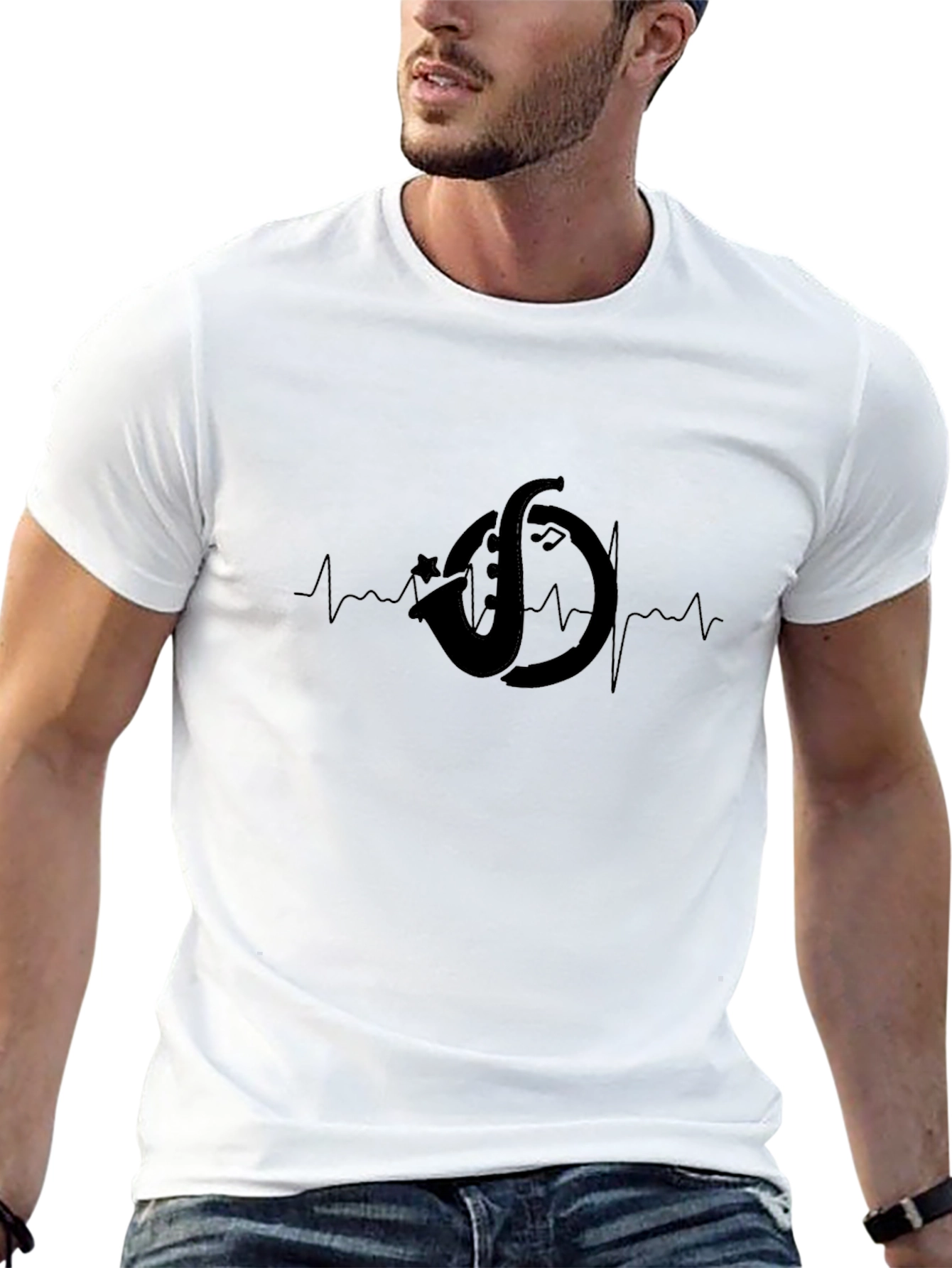 Saxophone Heartbeat Black T-Shirt