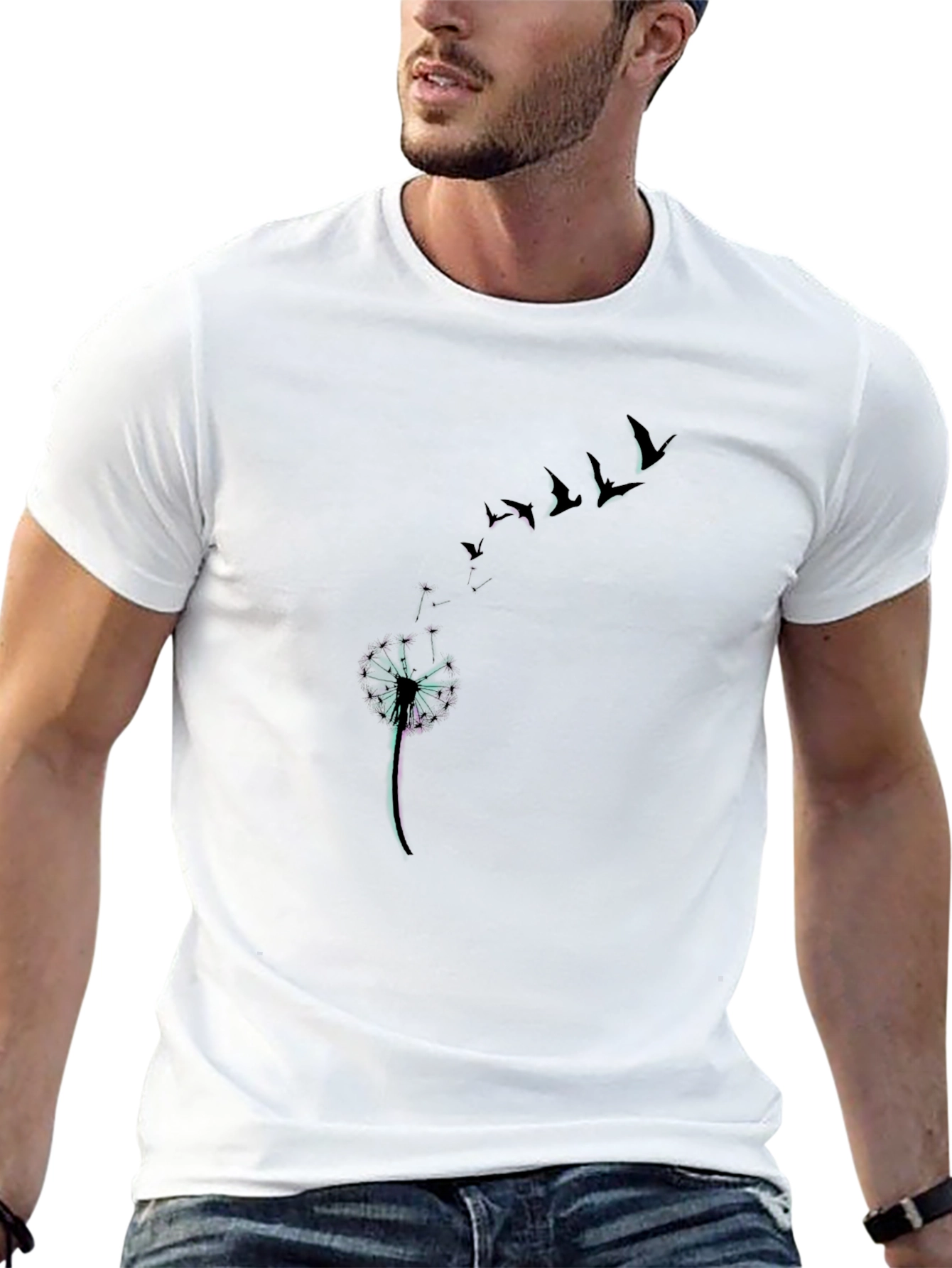 Dandelion Bird Flight Black Graphic Tee