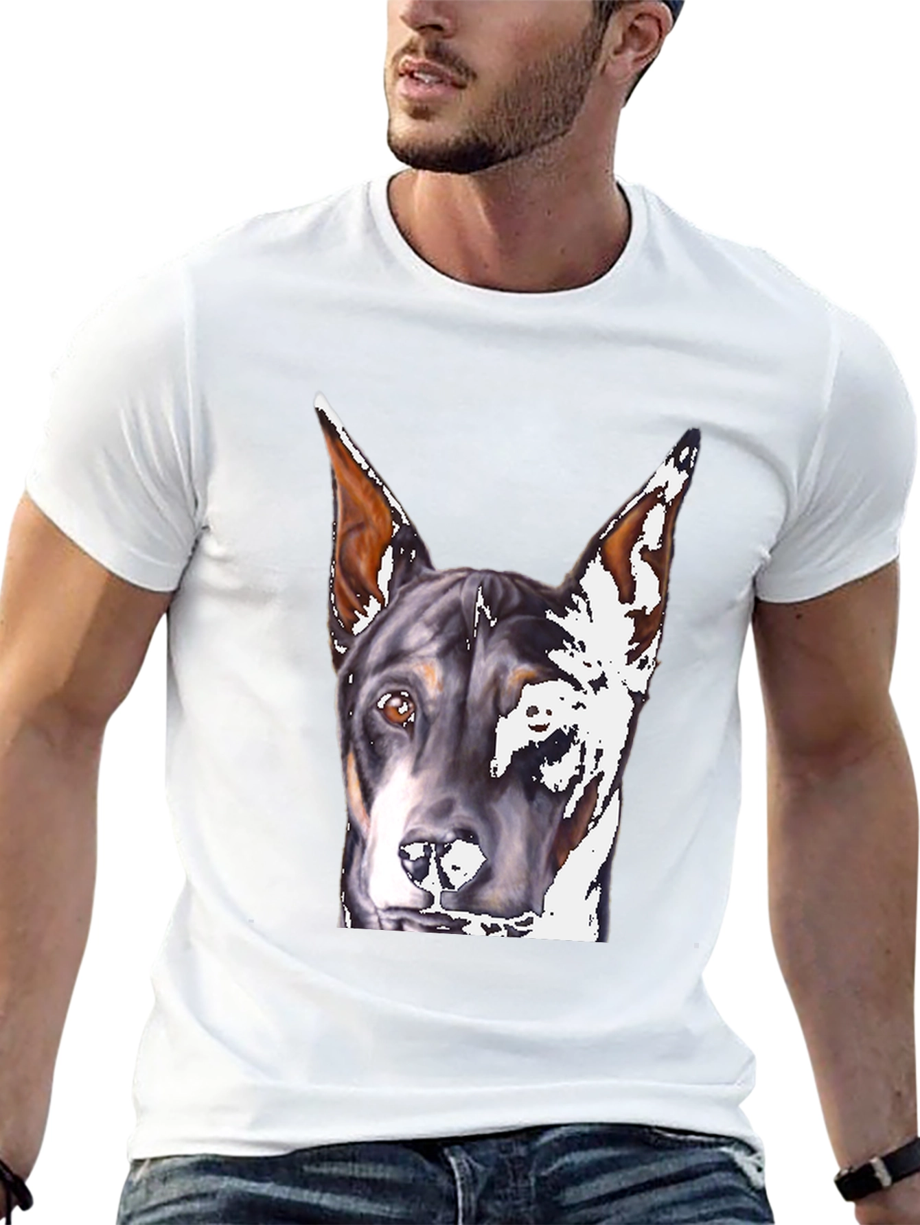 Doberman Dog Portrait Black T-Shirt