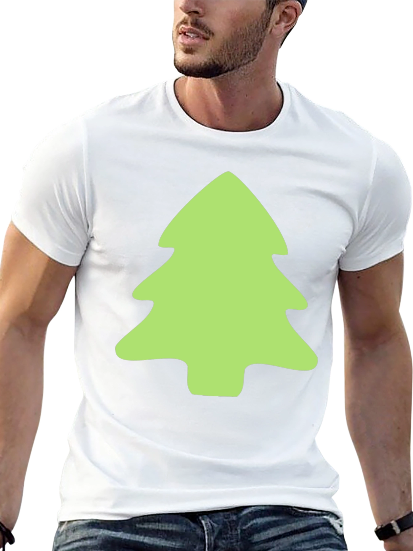 Festive Green Tree Graphic Black T-Shirt
