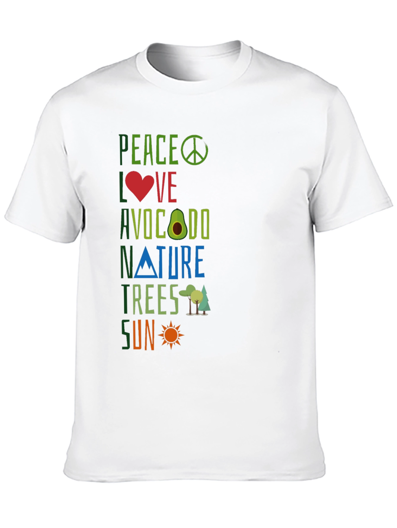 Peace Love Avocado Nature Trees Sun Graphic Tee