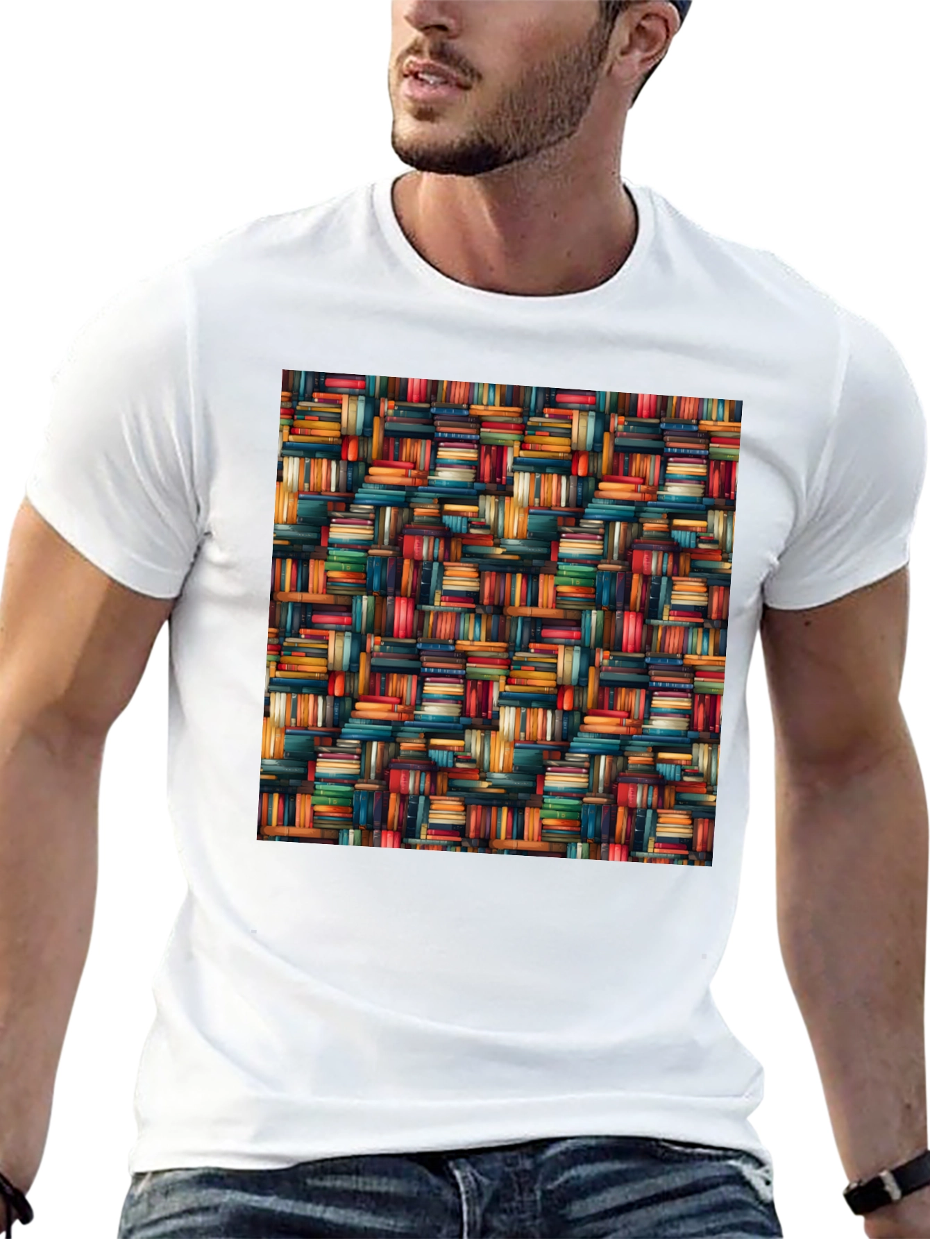 Book Stack Pattern Mens Black T-Shirt
