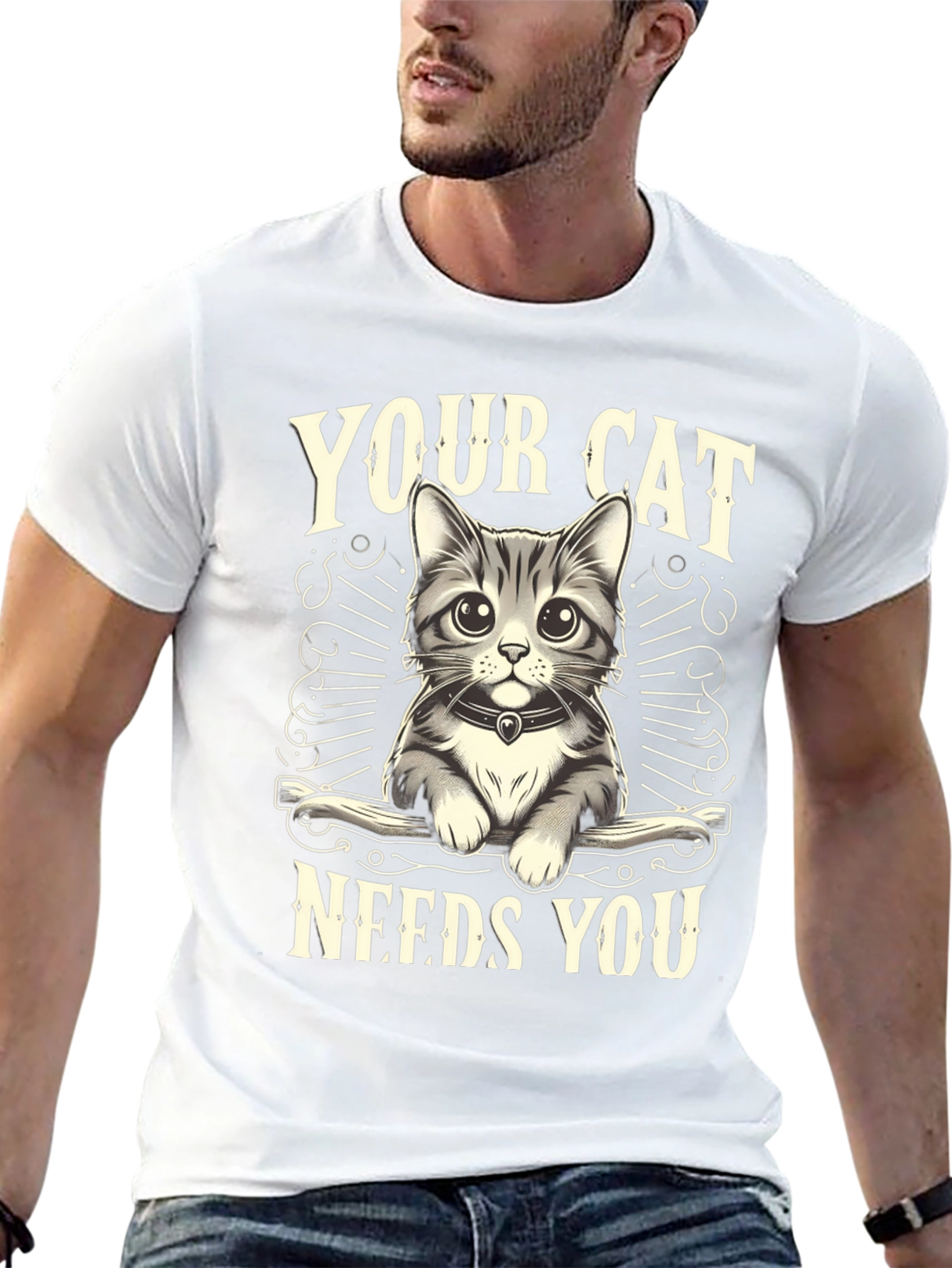 Your Cat Needs You Black T-Shirt