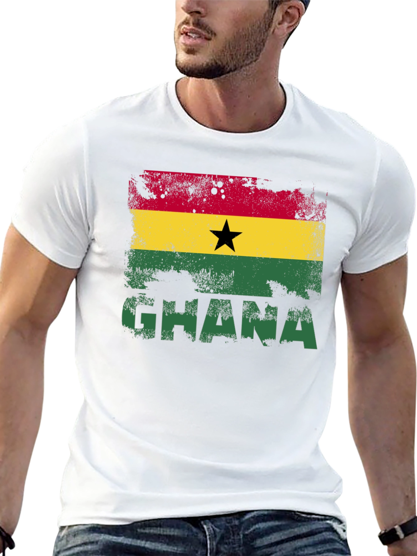 Ghana Flag Graphic T-Shirt - Black