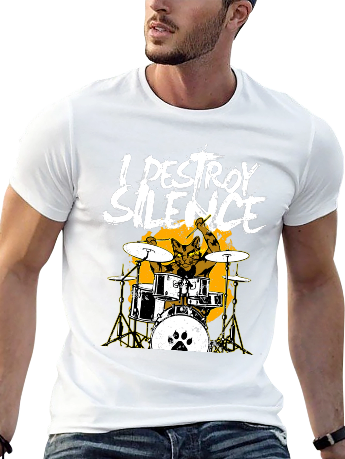 I Destroy Silence Cat Drummer T-Shirt