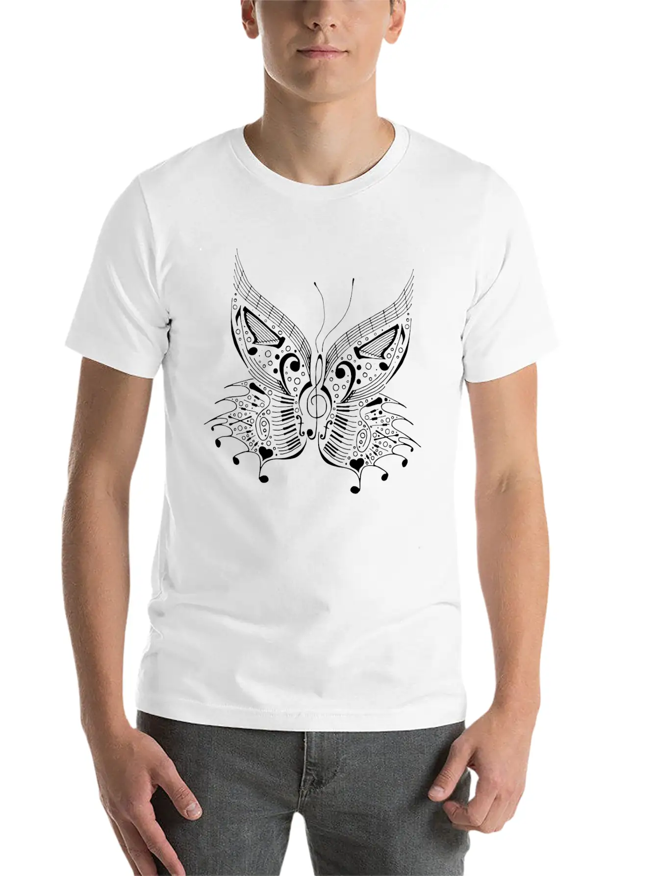 Music Butterfly White Unisex Casual T-Shirt – Clean Design For Daily Comfort
