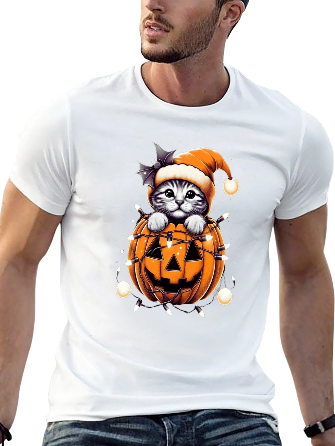 Festive Cat in Pumpkin Halloween T-Shirt