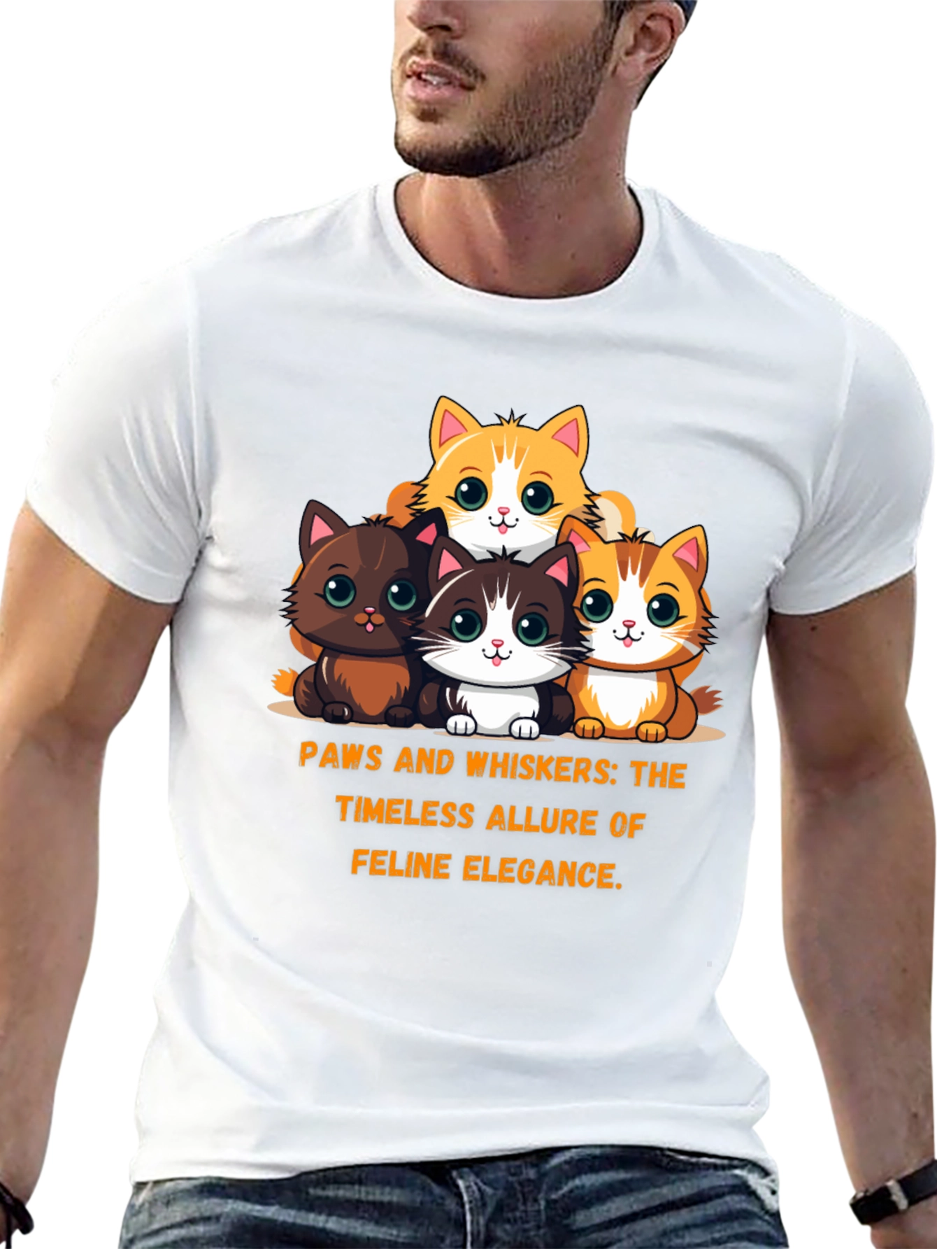 Cute Cartoon Kitten Graphic Tee - Feline Elegance T-Shirt