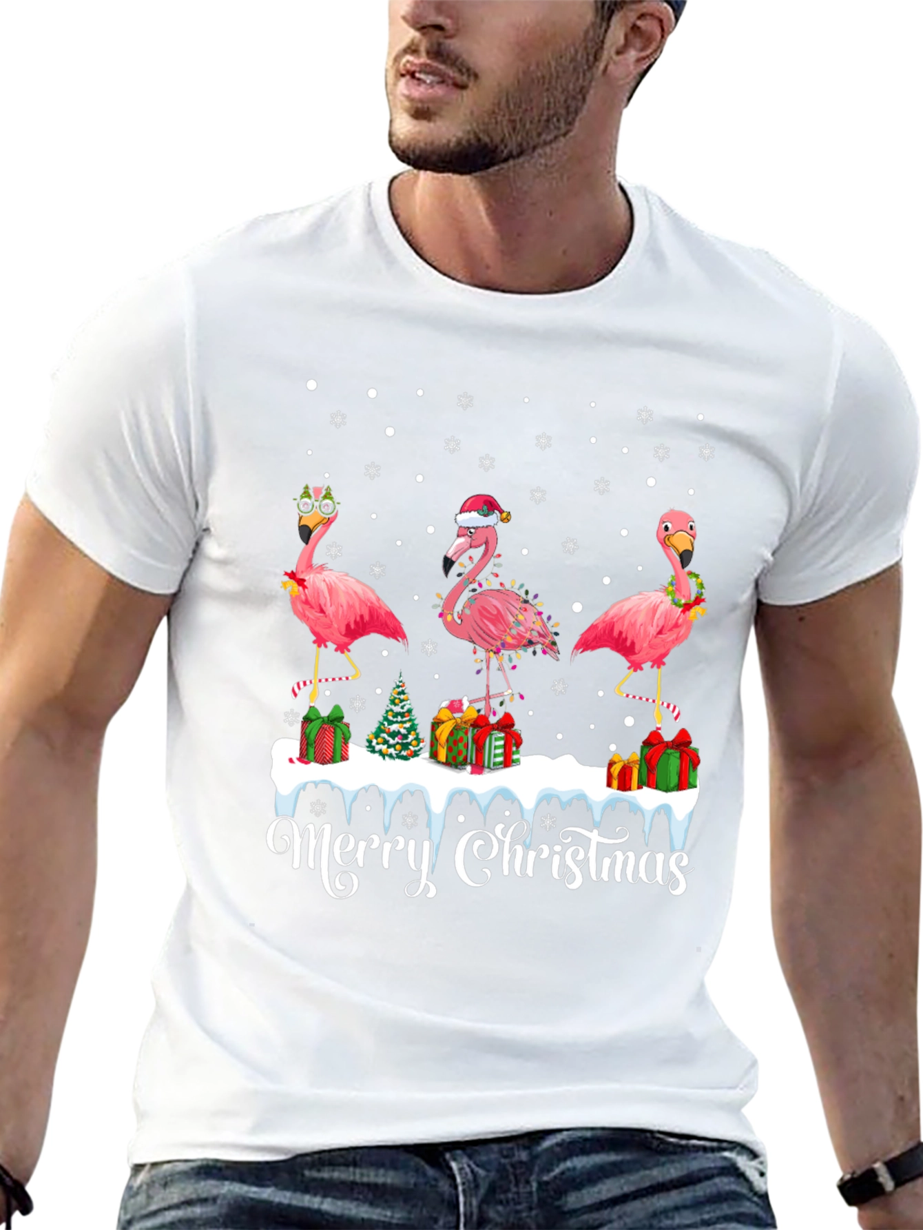 Christmas Flamingo T-Shirt - Tropical Holiday Tee