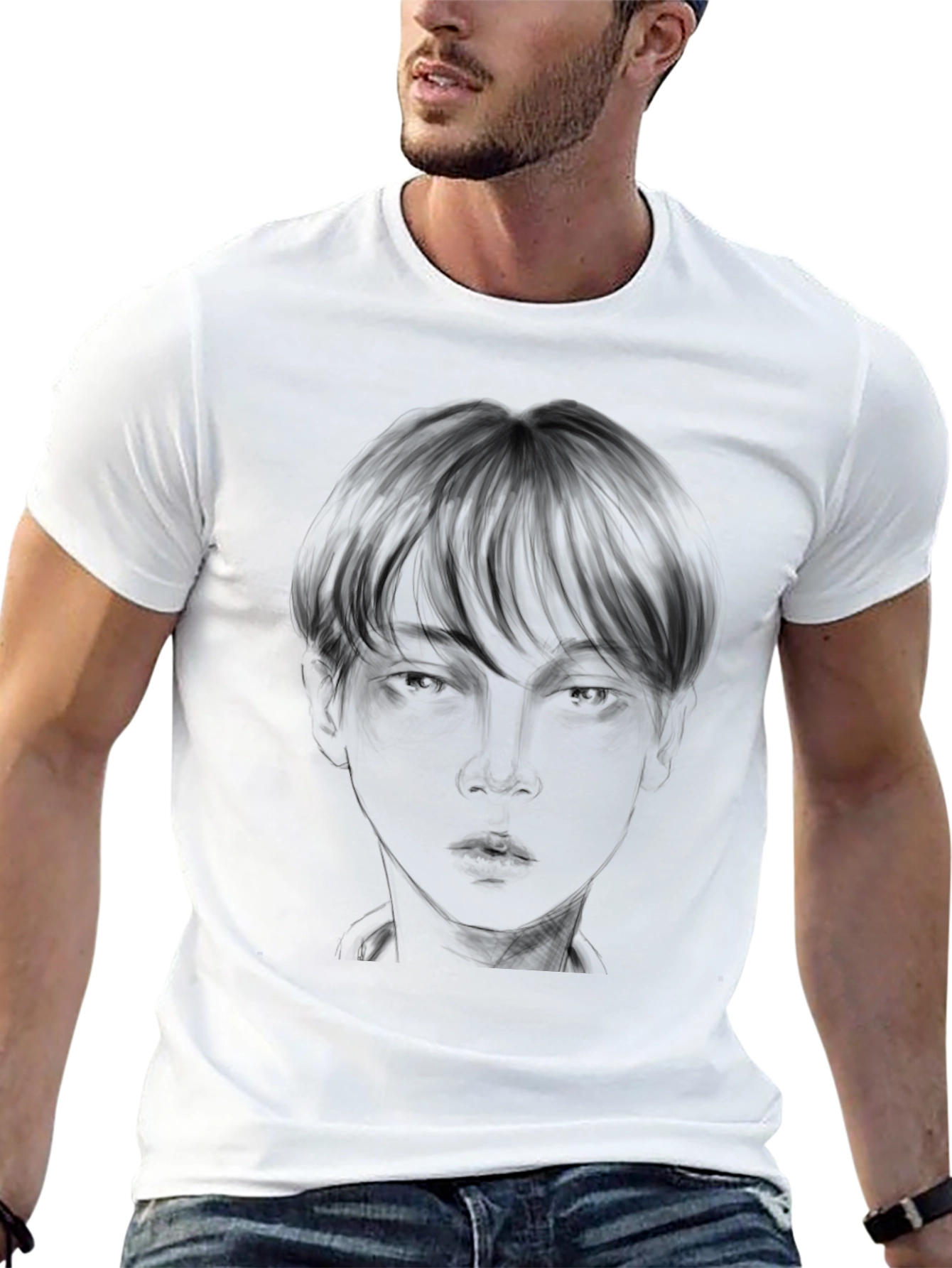 Black T-Shirt with Artistic Face Design
