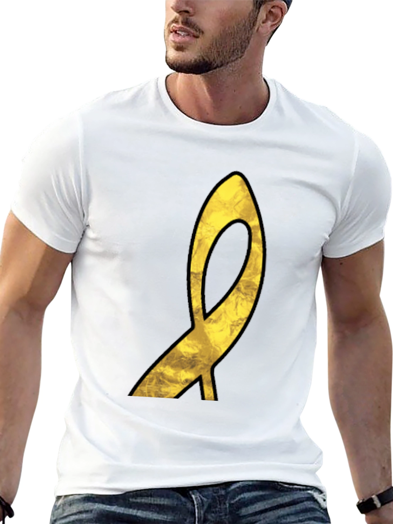 Golden Ribbon Graphic Black T-Shirt