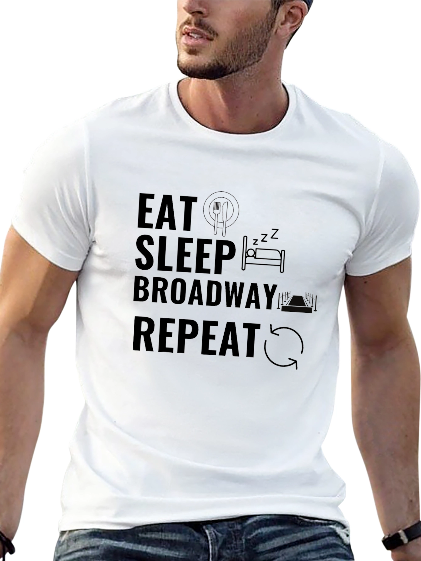 Eat Sleep Broadway Repeat T-Shirt - Black Crew Neck