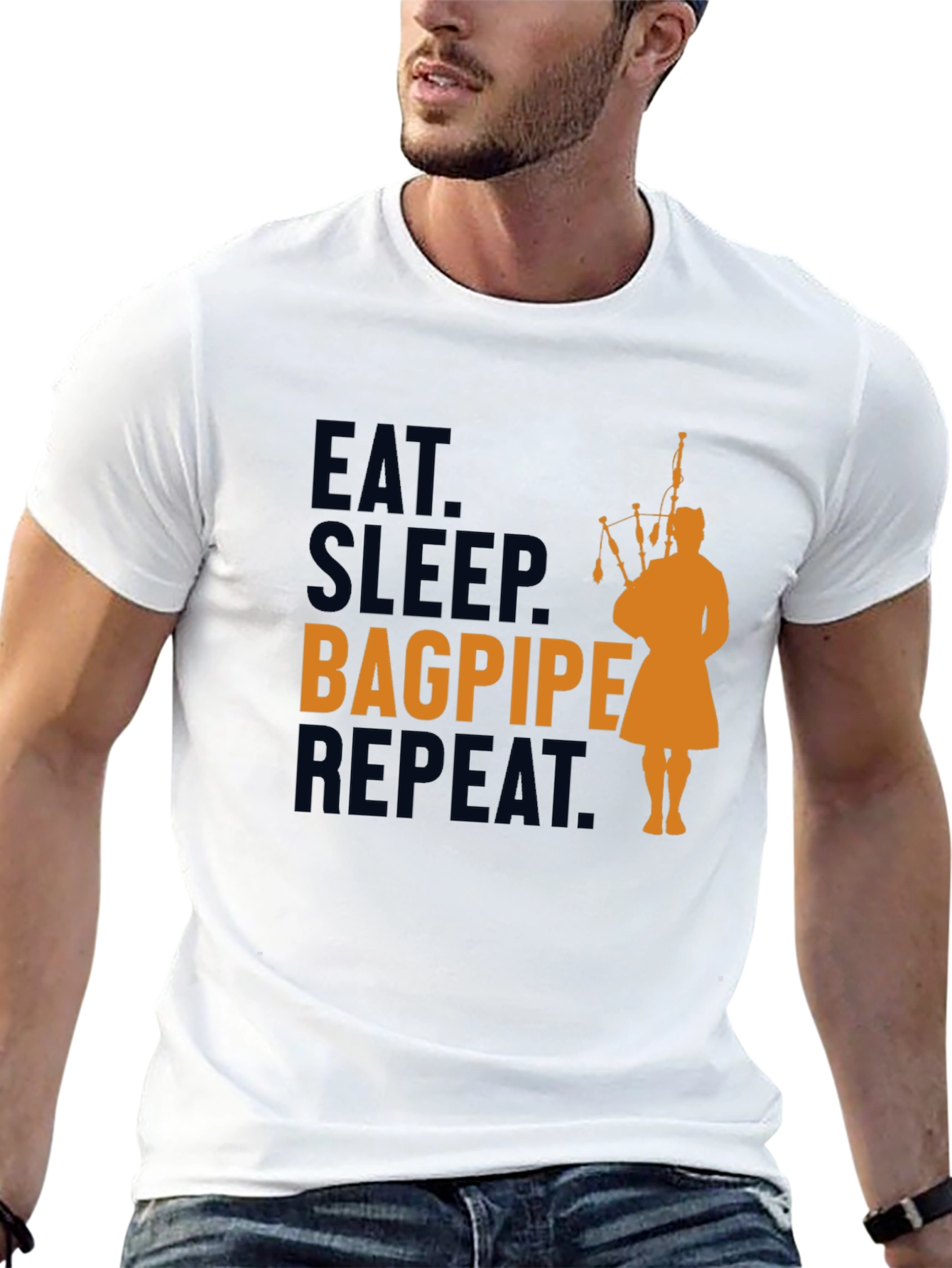 Eat Sleep Bagpipe Repeat Black T-Shirt