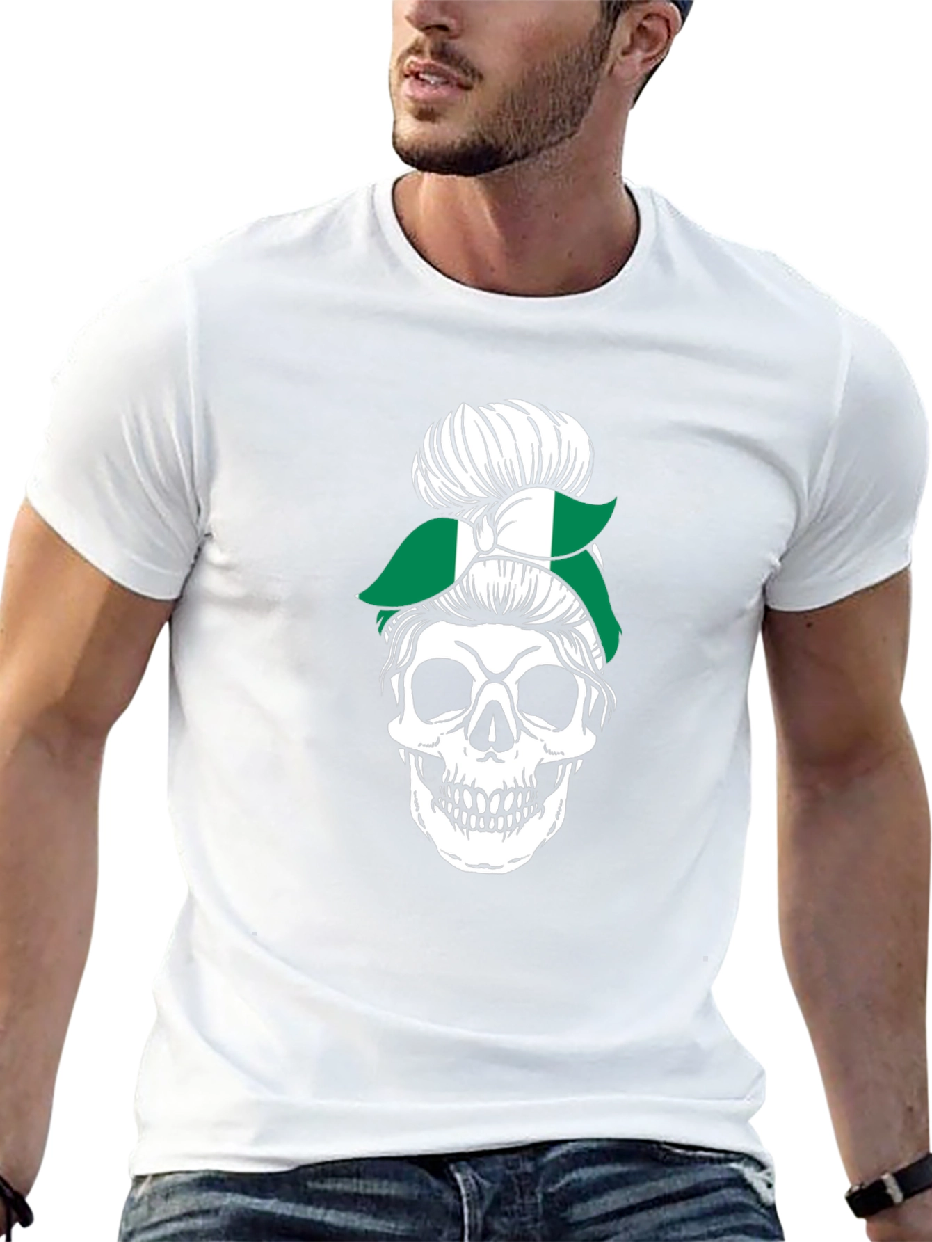 Skull Nigeria Messy Bun T-Shirt