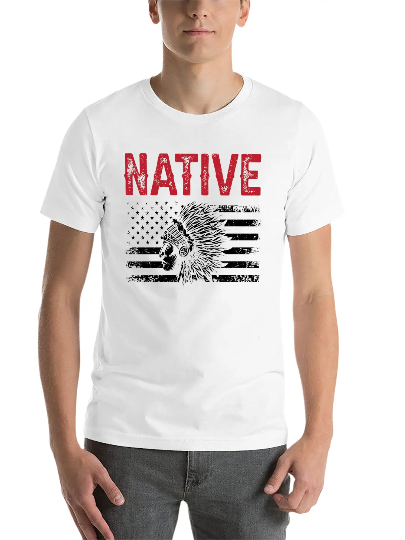 Native American Flag Chief Unisex Casual T-Shirt – Clean Design For Daily Comfort
