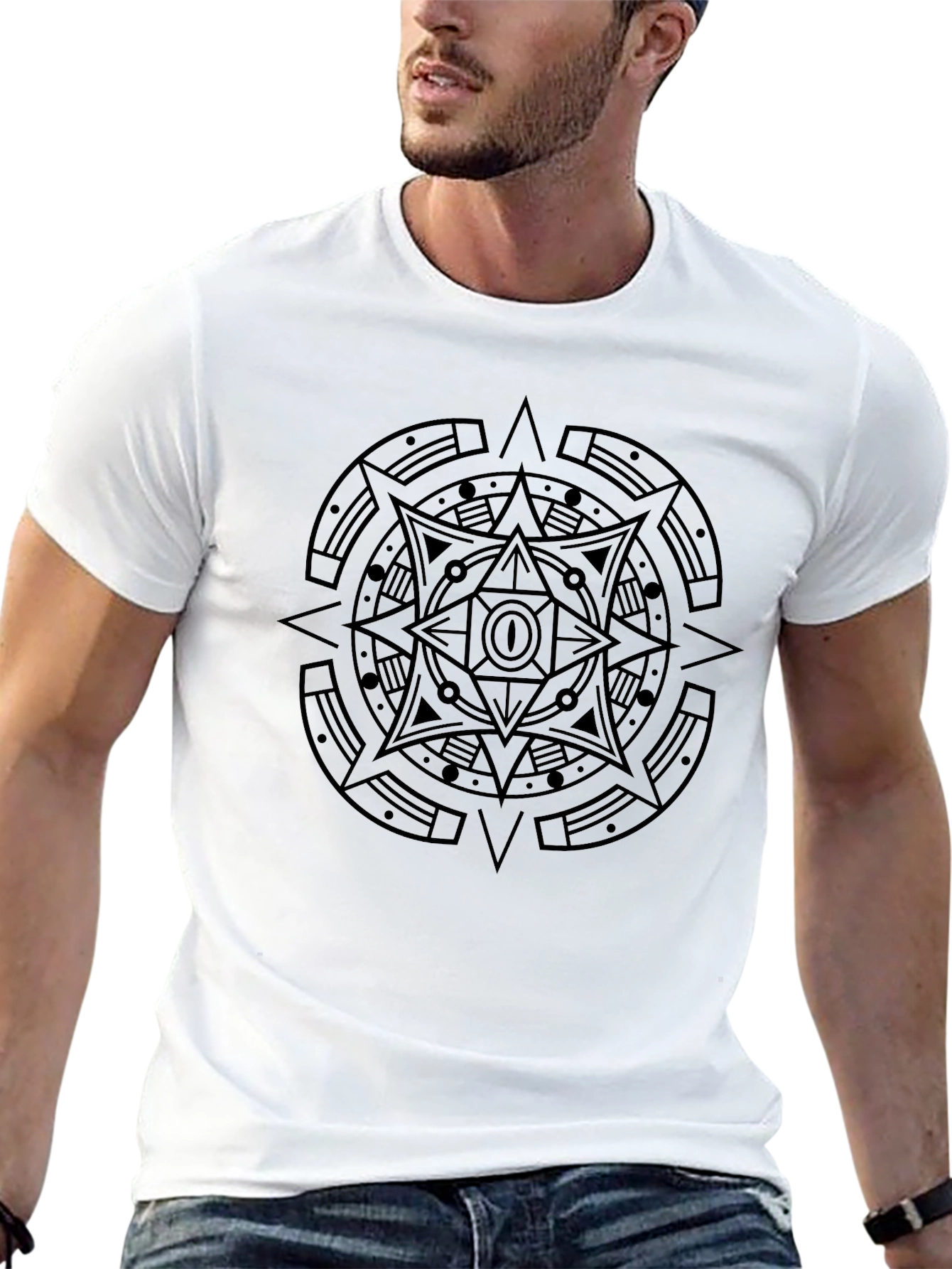 Aztec Sun Stone Graphic Tee - Black Cotton Blend