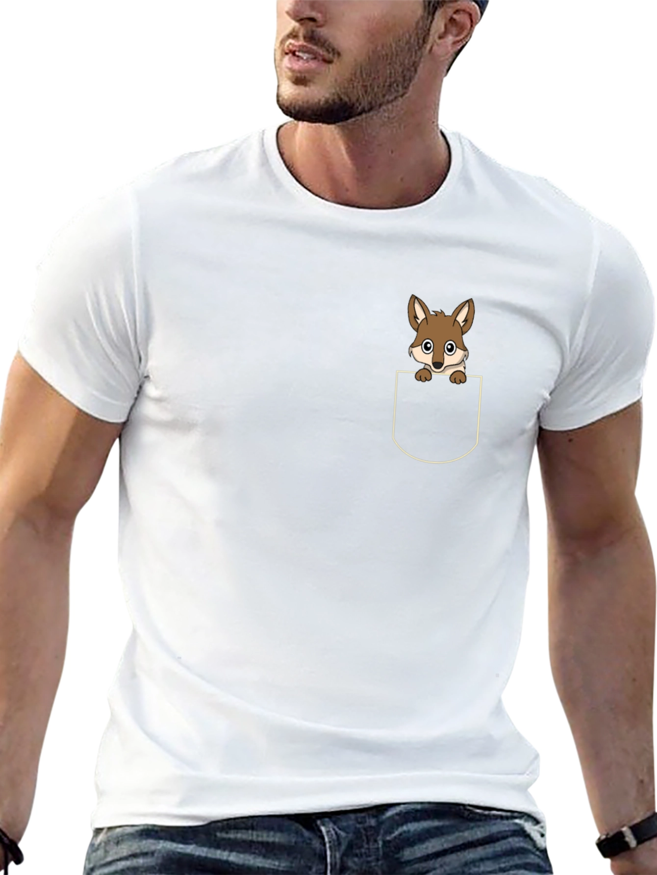 Cute Pocket Fox T-Shirt - Black