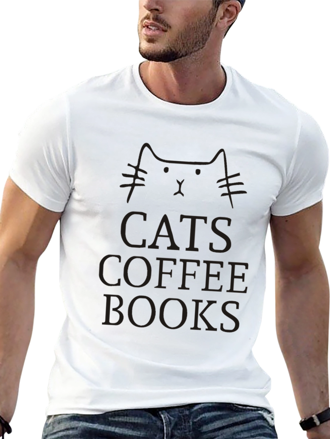 Cats Coffee Books T-Shirt Unisex Black Tee