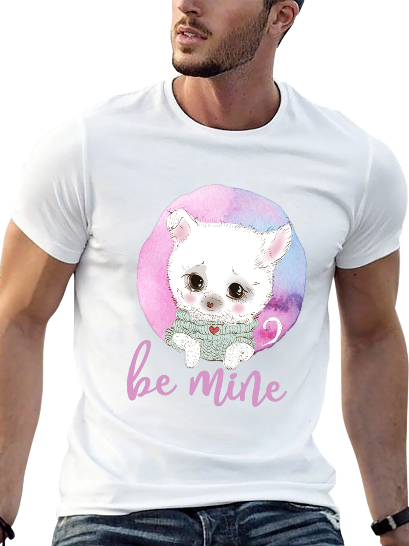 Be Mine Cat Graphic Black T-Shirt