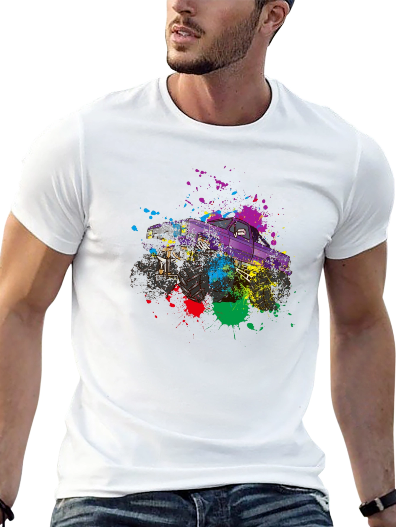 Monster Truck Paint Splatter Graphic T-Shirt