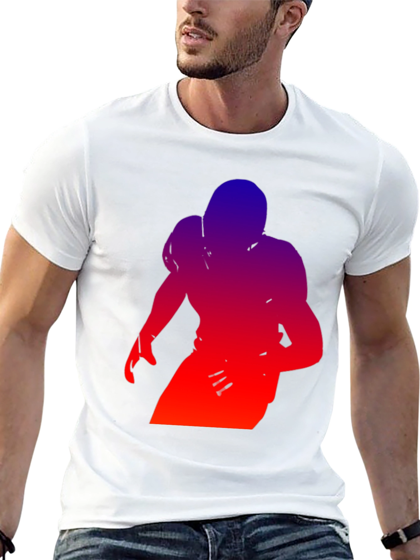 Gradient Football Player Graphic Tee - Black