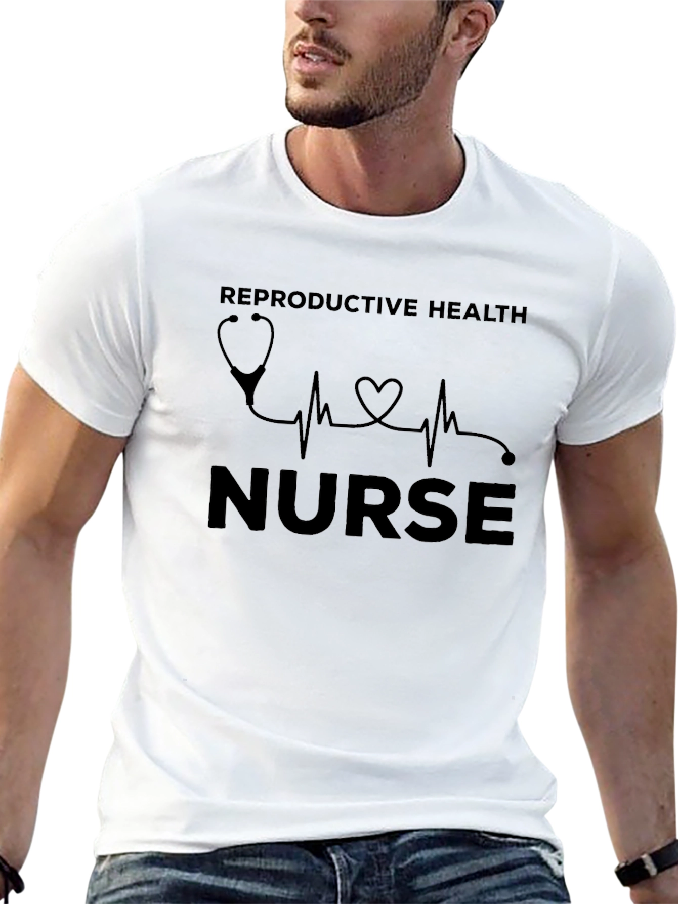 Reproductive Health Nurse T-Shirt - Stethoscope Heartbeat Design