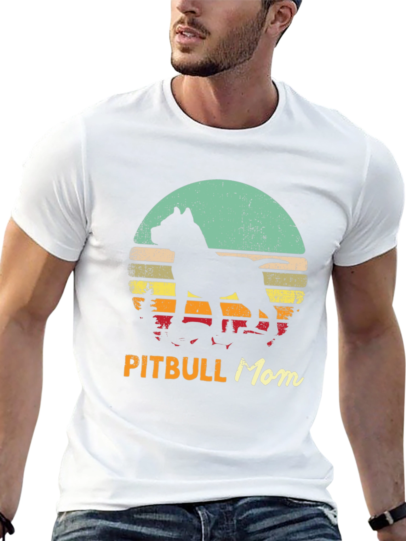 Pitbull Mom Retro Sunset Graphic Tee