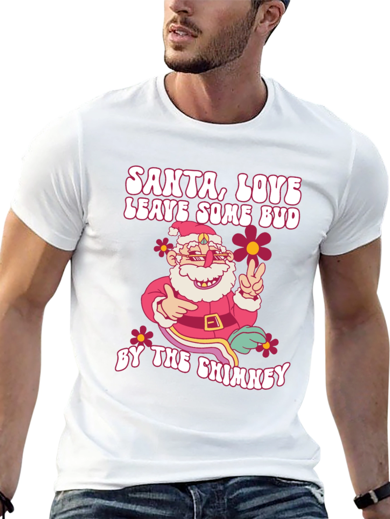 Santa Love Bud Graphic T-Shirt - Christmas Holiday