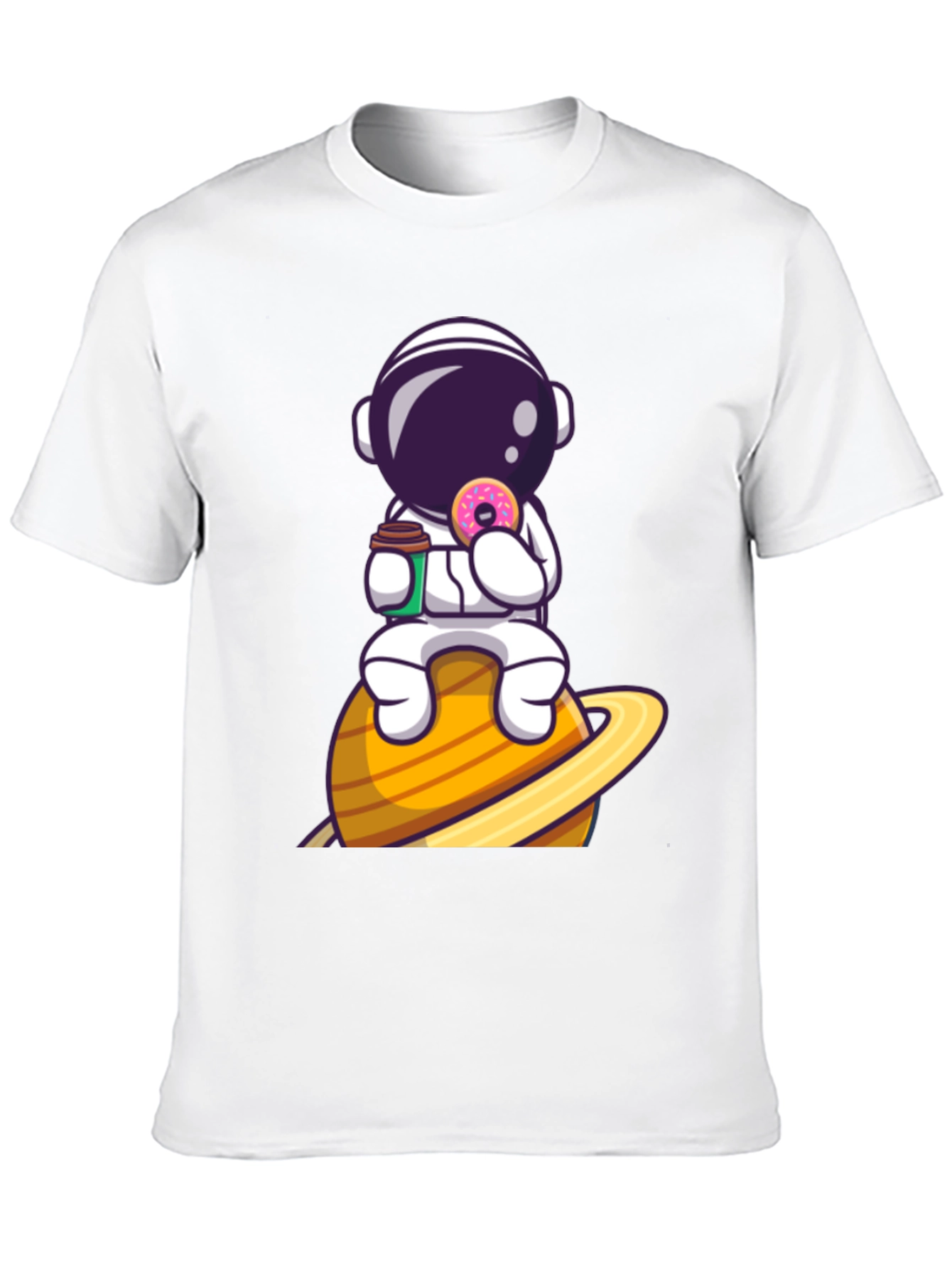 Astronaut on Saturn Black Graphic T-Shirt