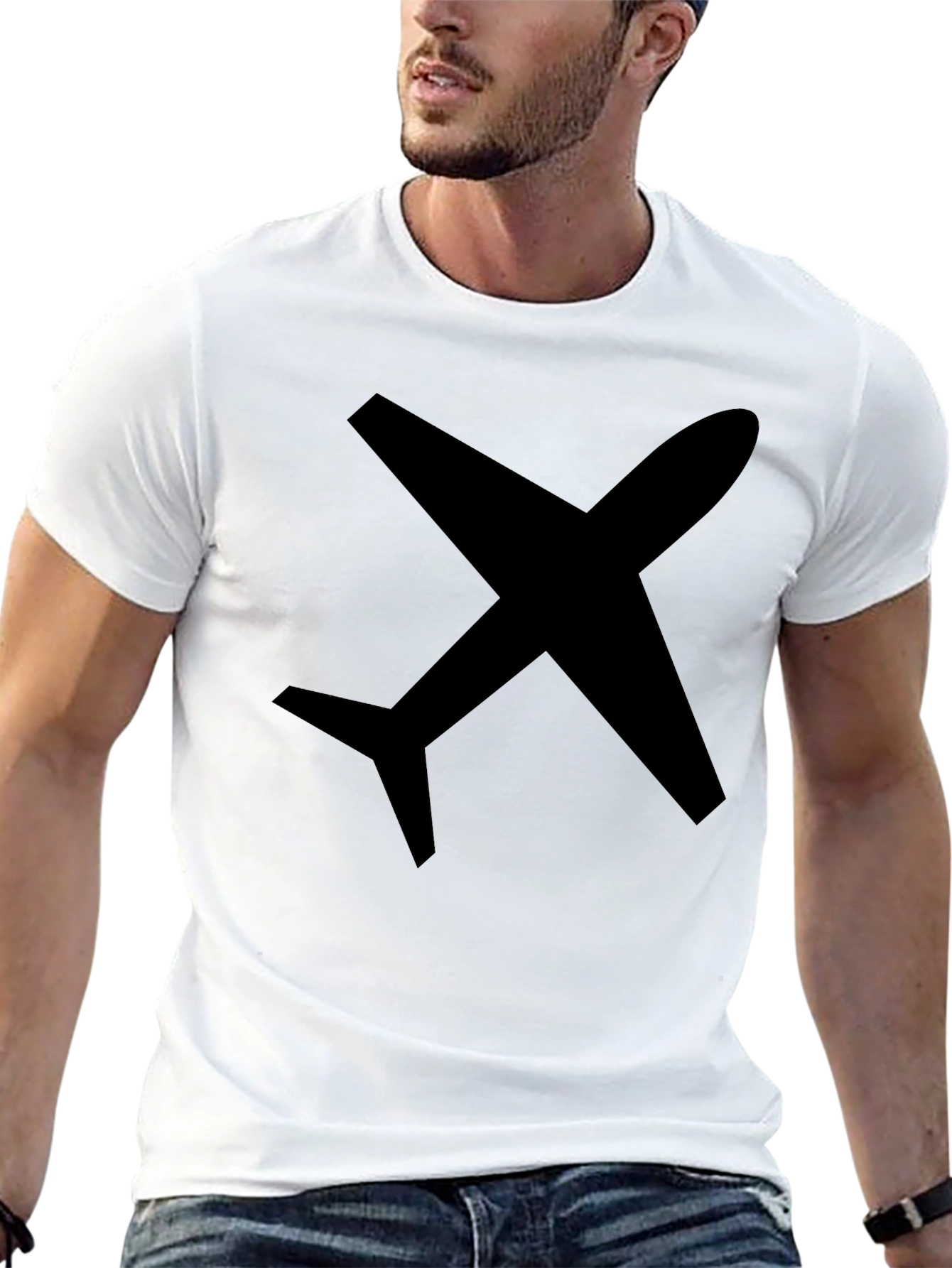 Airplane Graphic Tee - Black Cotton Casual