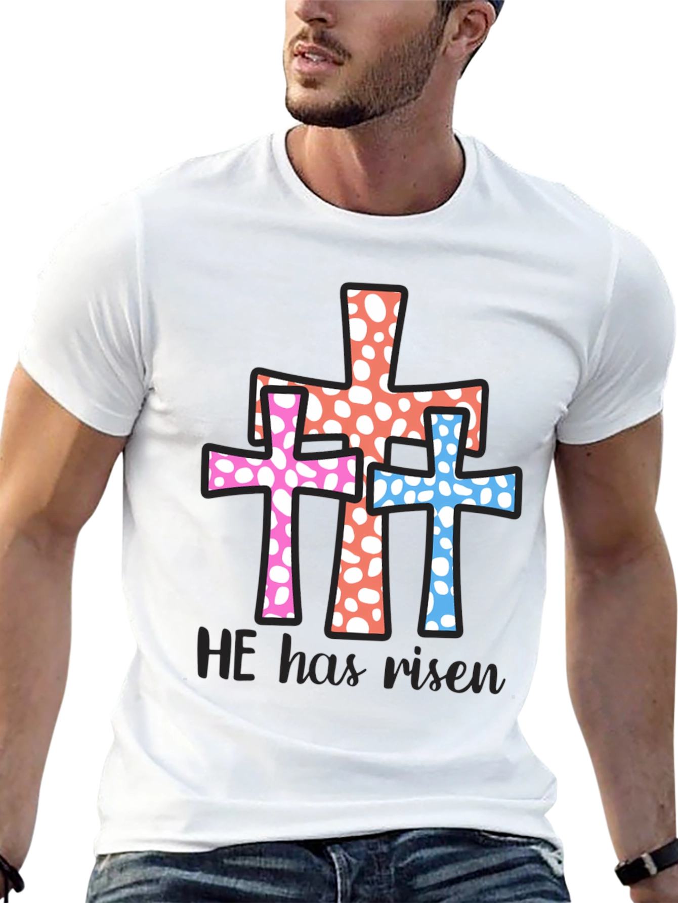 He Has Risen Easter Cross Graphic Tee