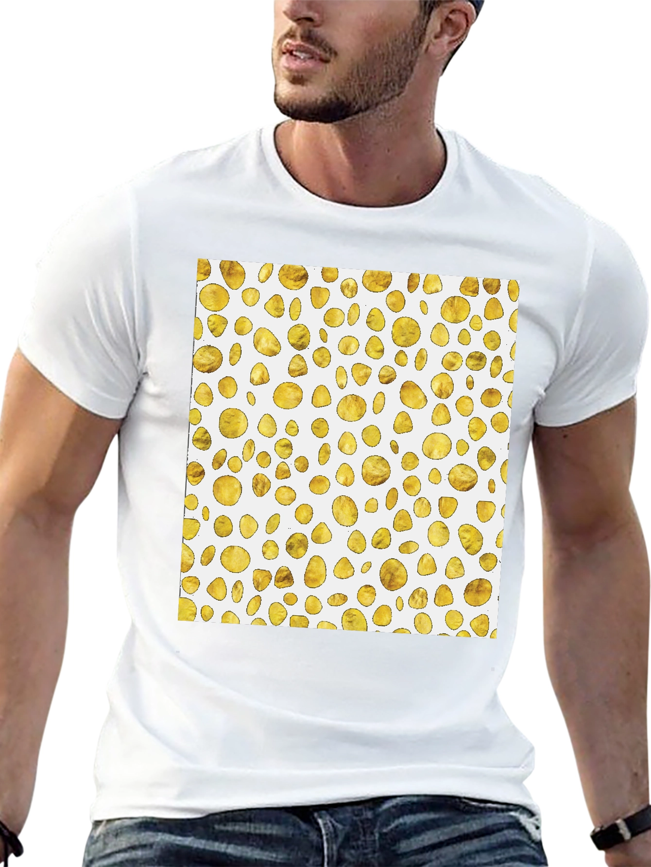 Golden Spots Pattern Black T-Shirt