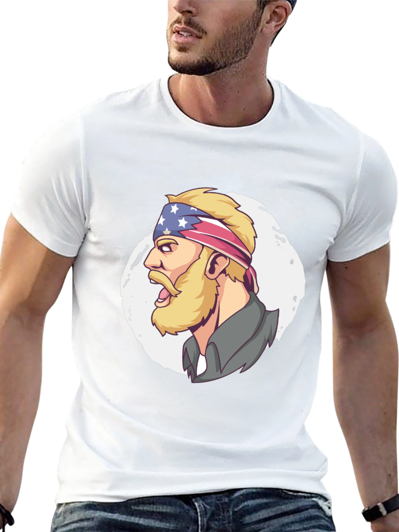 Patriotic Bearded Man Graphic T-Shirt